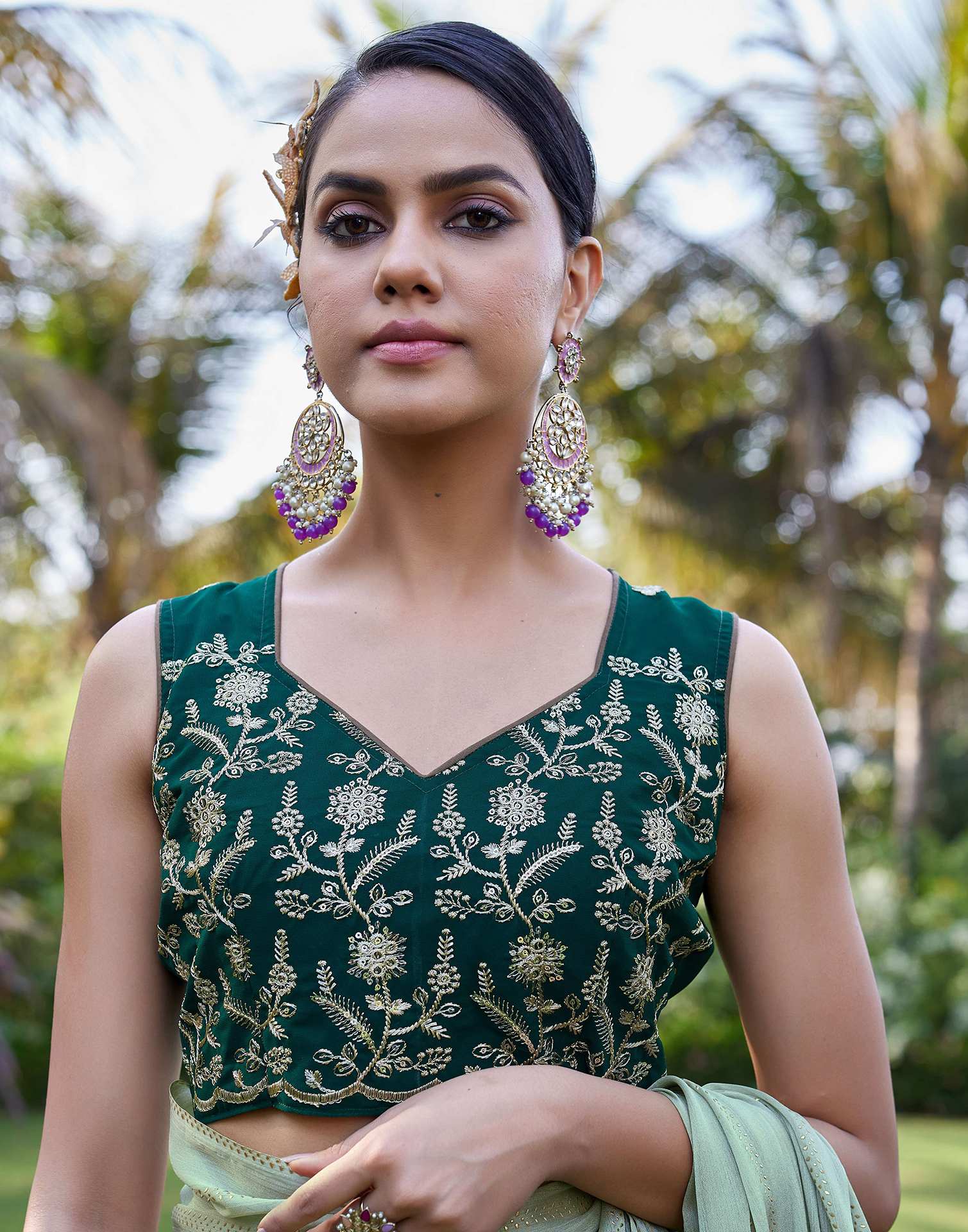 Light Green Georgette Foil Printed Saree - Image 9