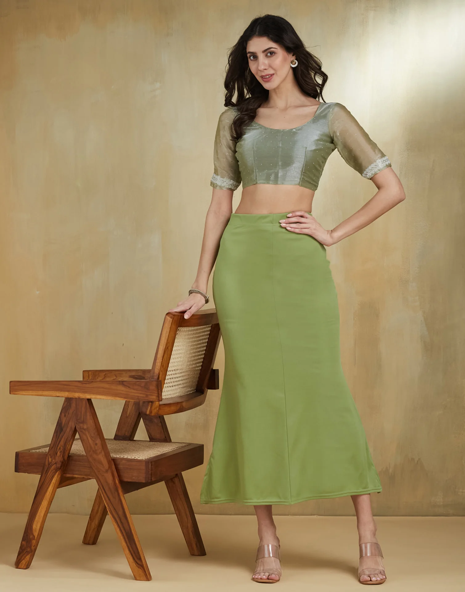 Light Green Lycra Plain Elastic Waist Shapewear - Image 6