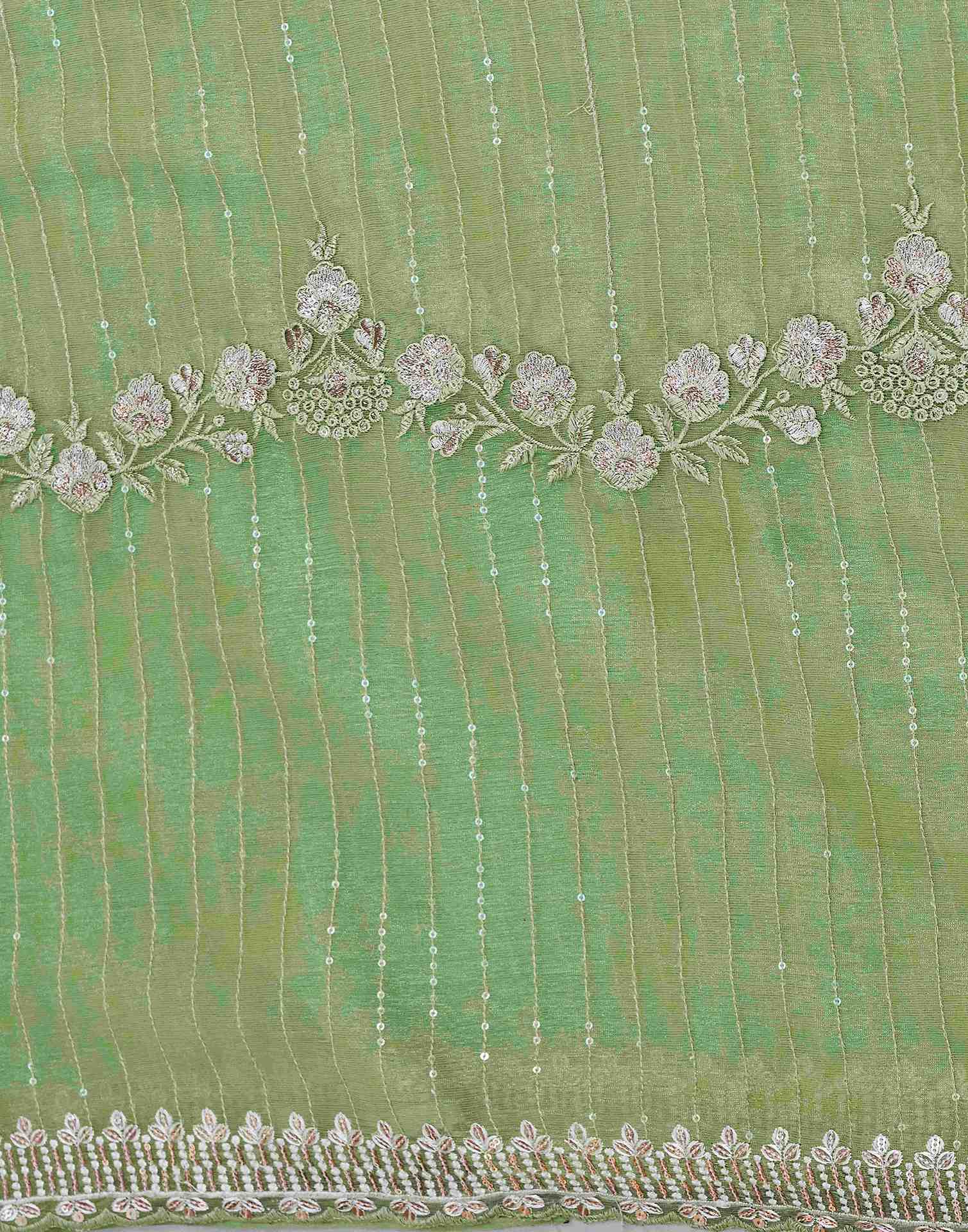 Light Green Organza Sequence Embroidery Saree - Image 7