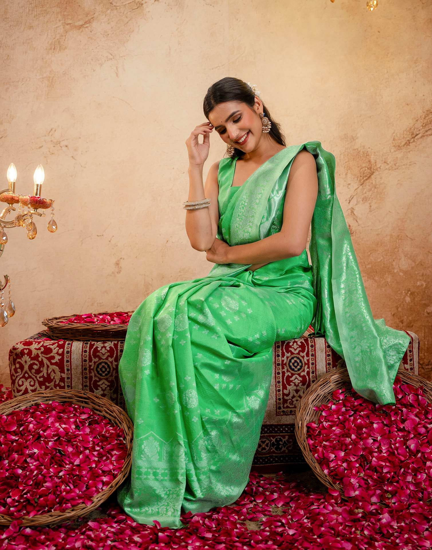 Light Green Silk Woven Banarasi Saree - Image 11
