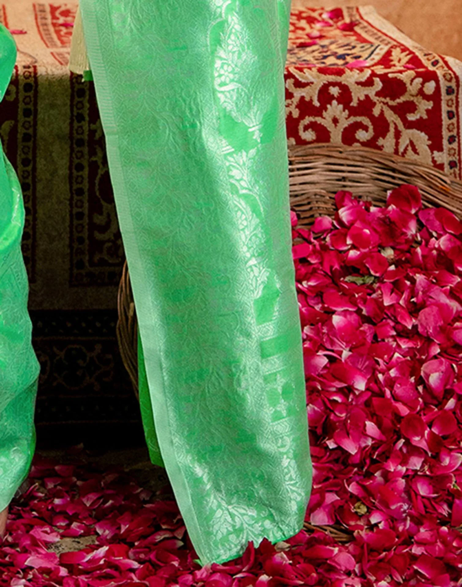 Light Green Silk Woven Banarasi Saree - Image 13