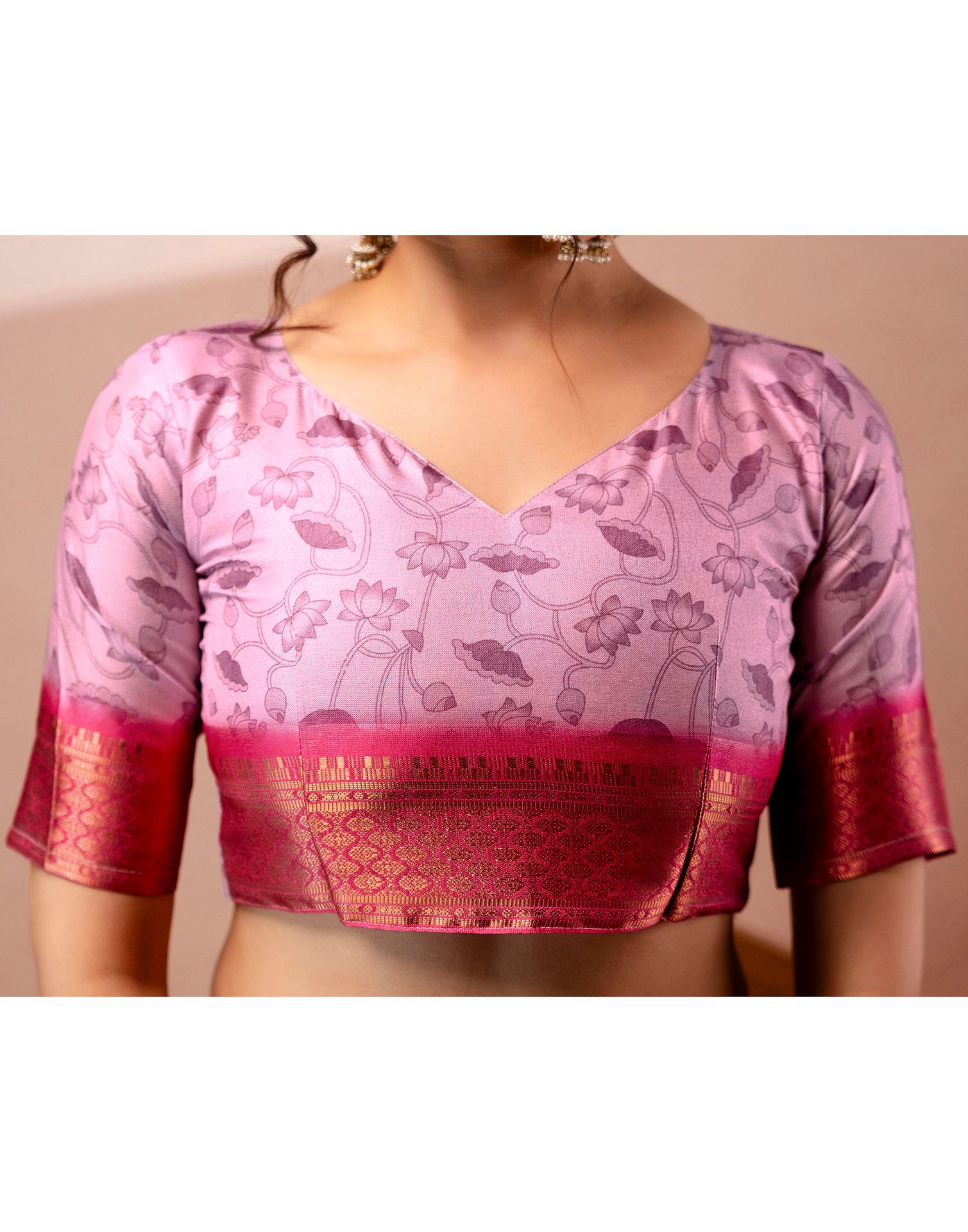 Light Mauve Silk Kalamkari Printed Woven Border Saree - Image 13