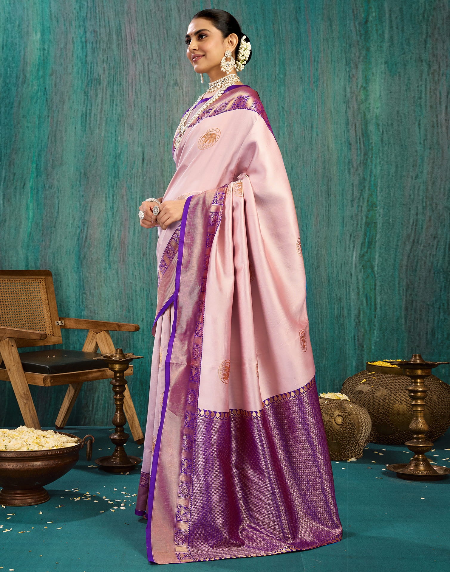 Pink Silk Woven Kanjivaram Saree - Image 6