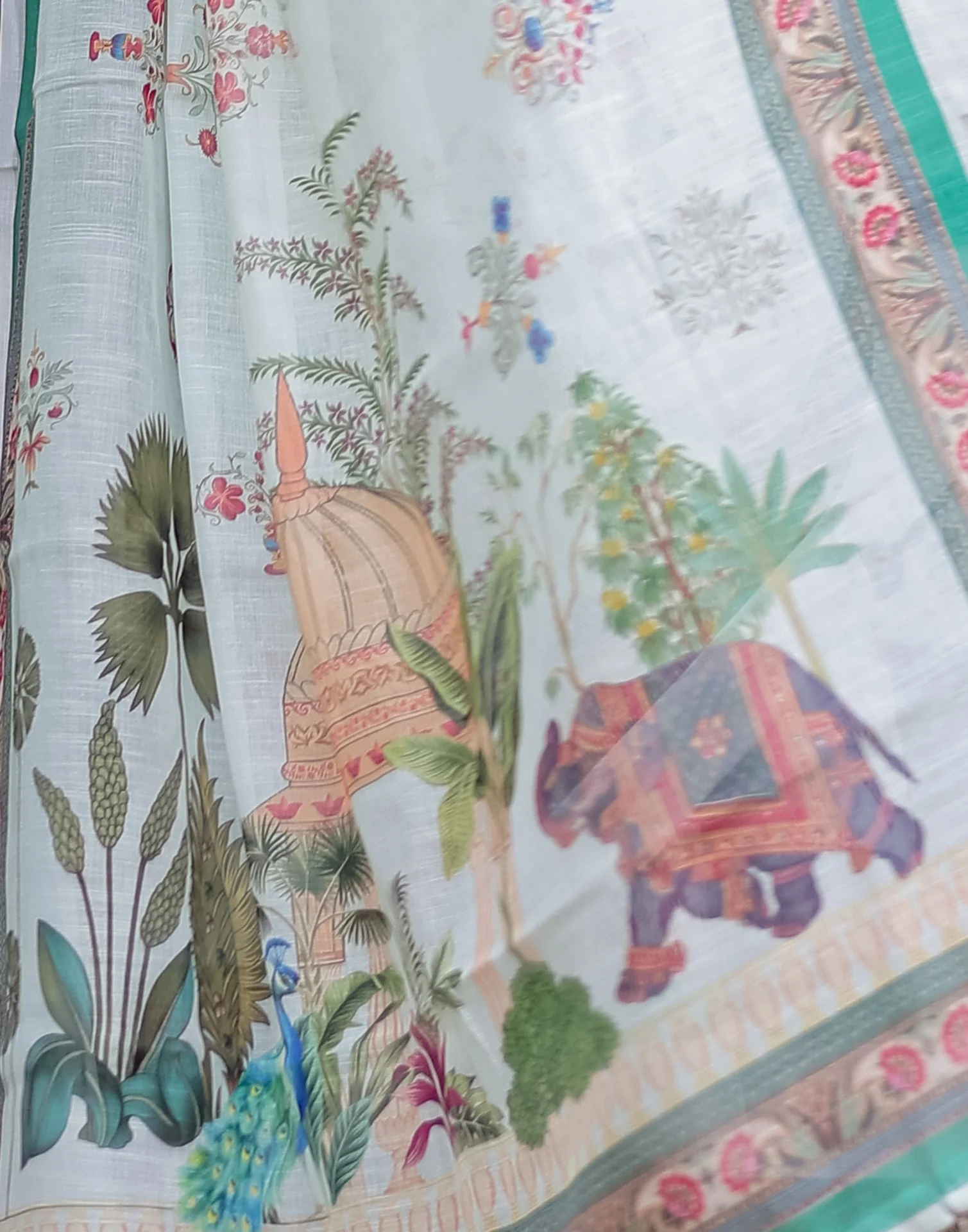White Linen Printed Saree - Image 7