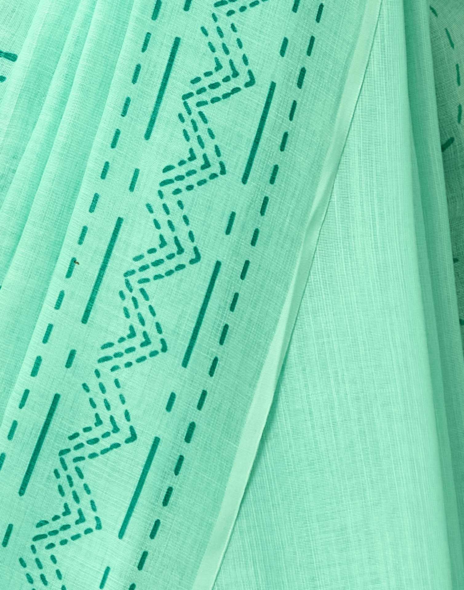 Light Mint Green Linen Printed Saree - Image 9