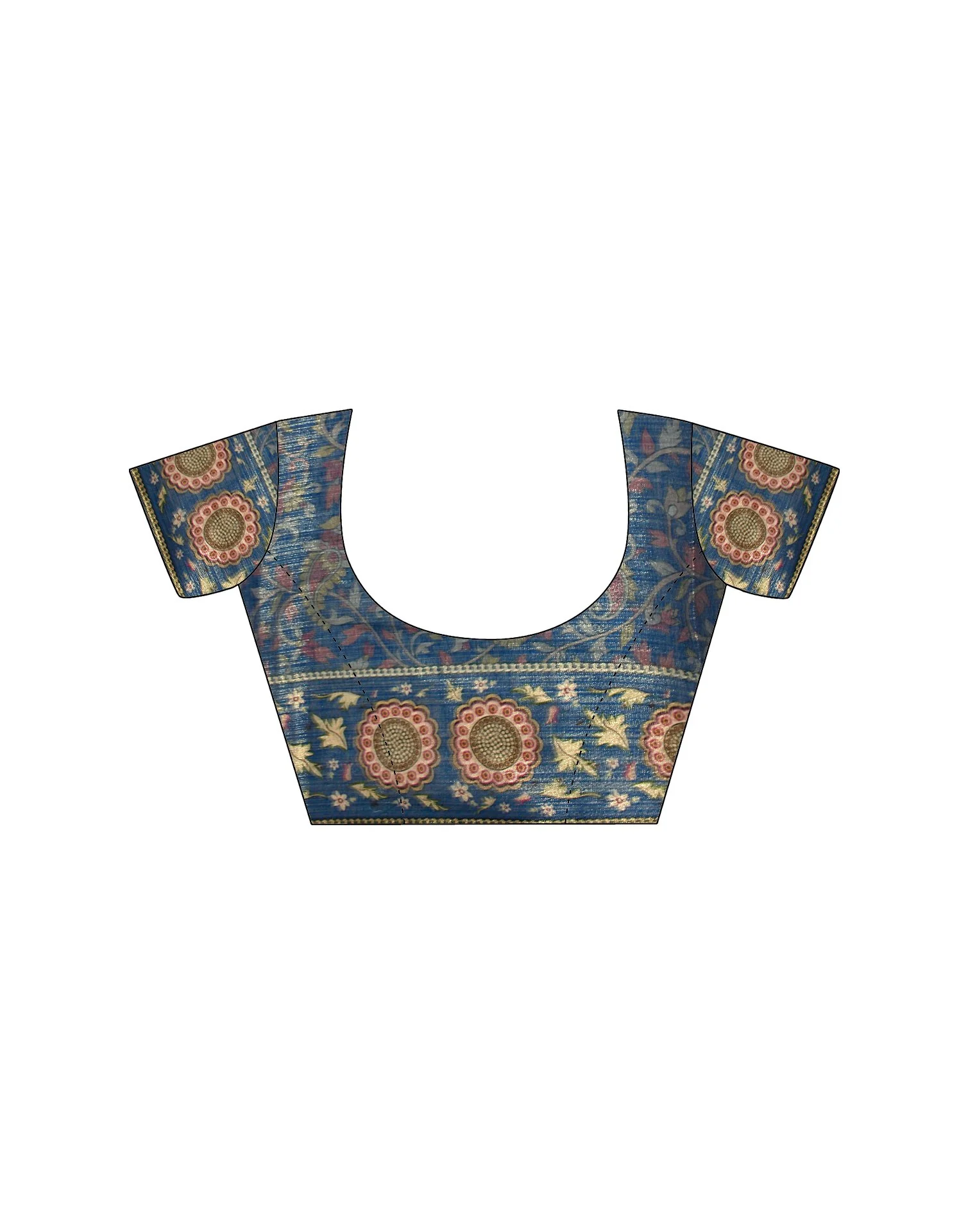 Light Navy Blue Shimmer Silk Printed Kalamkari Saree - Image 14