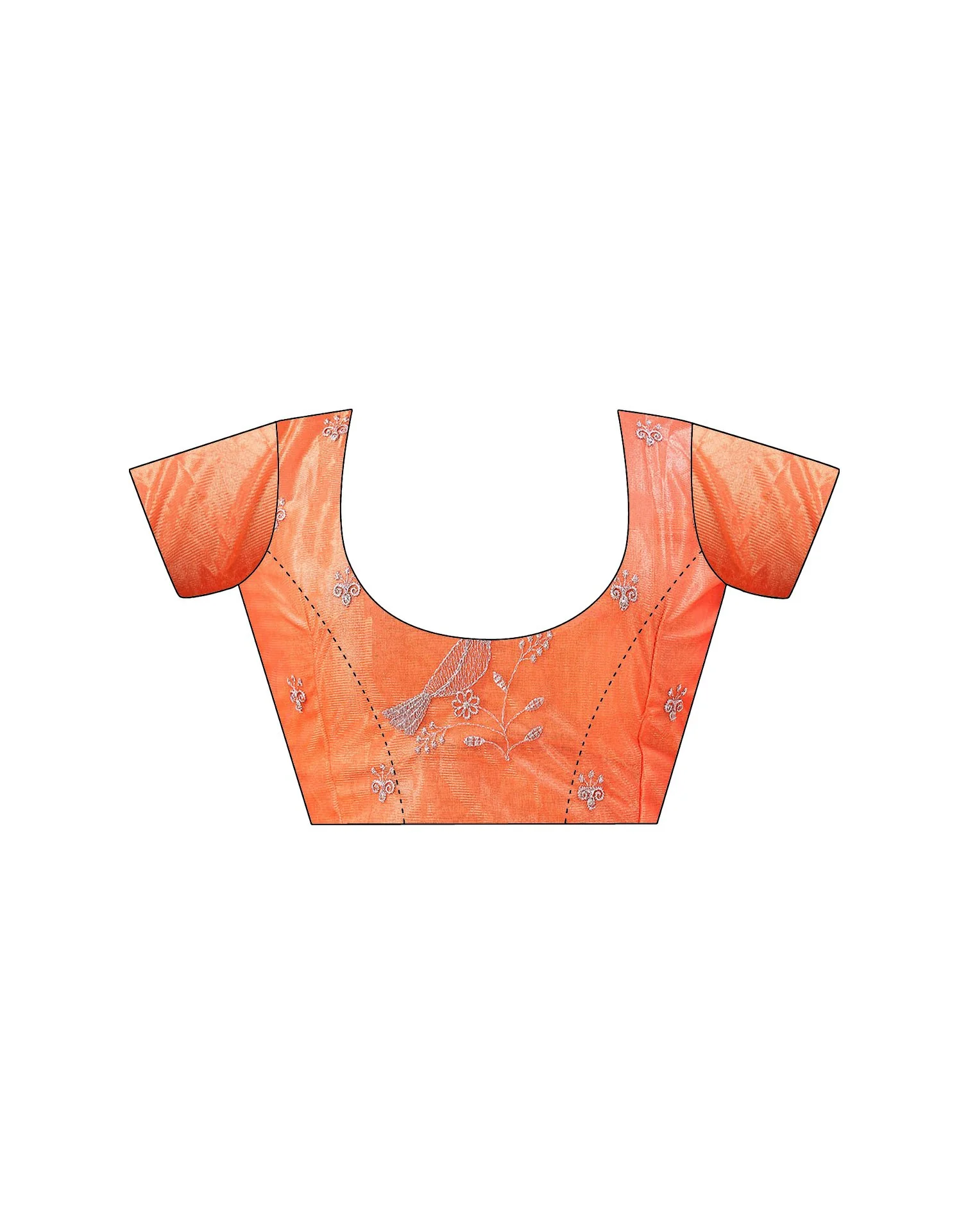 Light Orange Shimmer Net Embroidery Swarovski Saree - Image 10