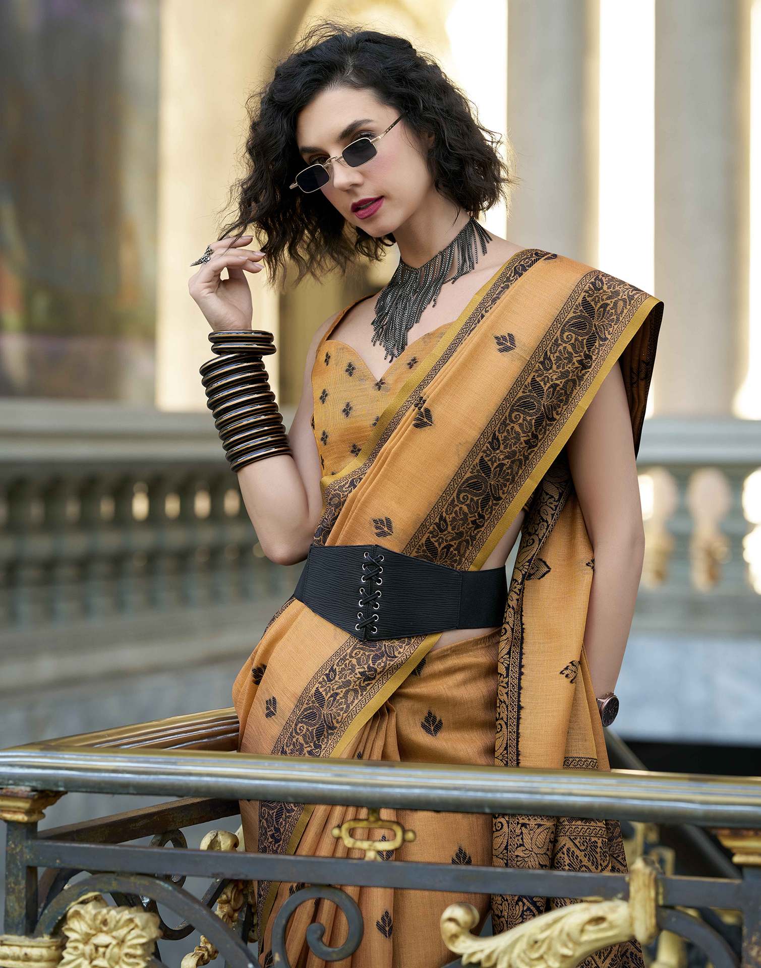 Light Orange Silk Woven Saree - Image 4