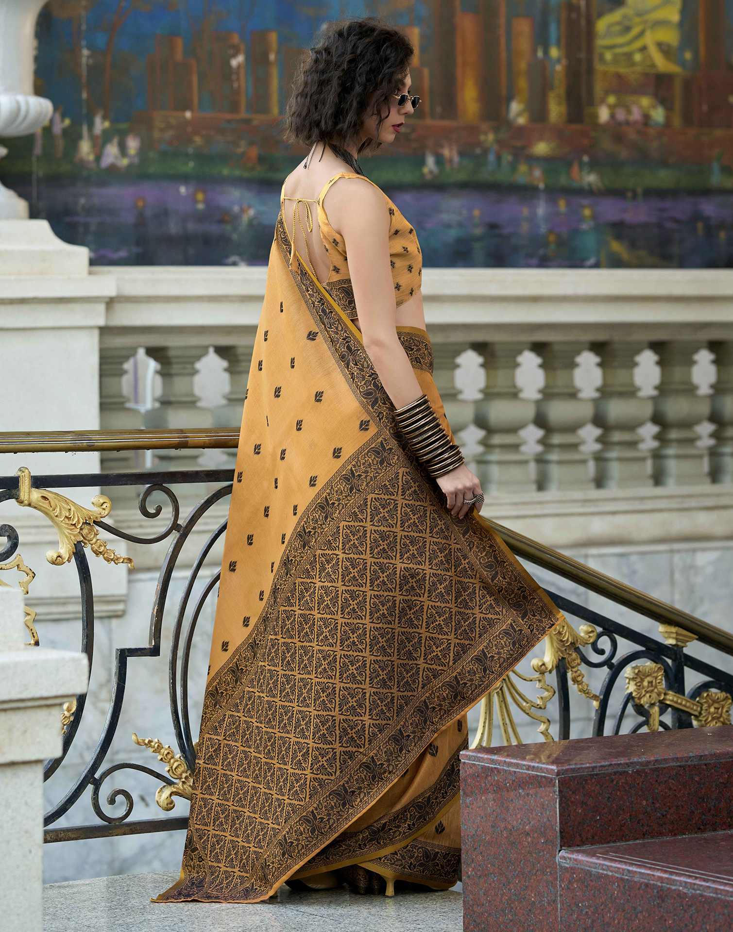 Light Orange Silk Woven Saree - Image 5