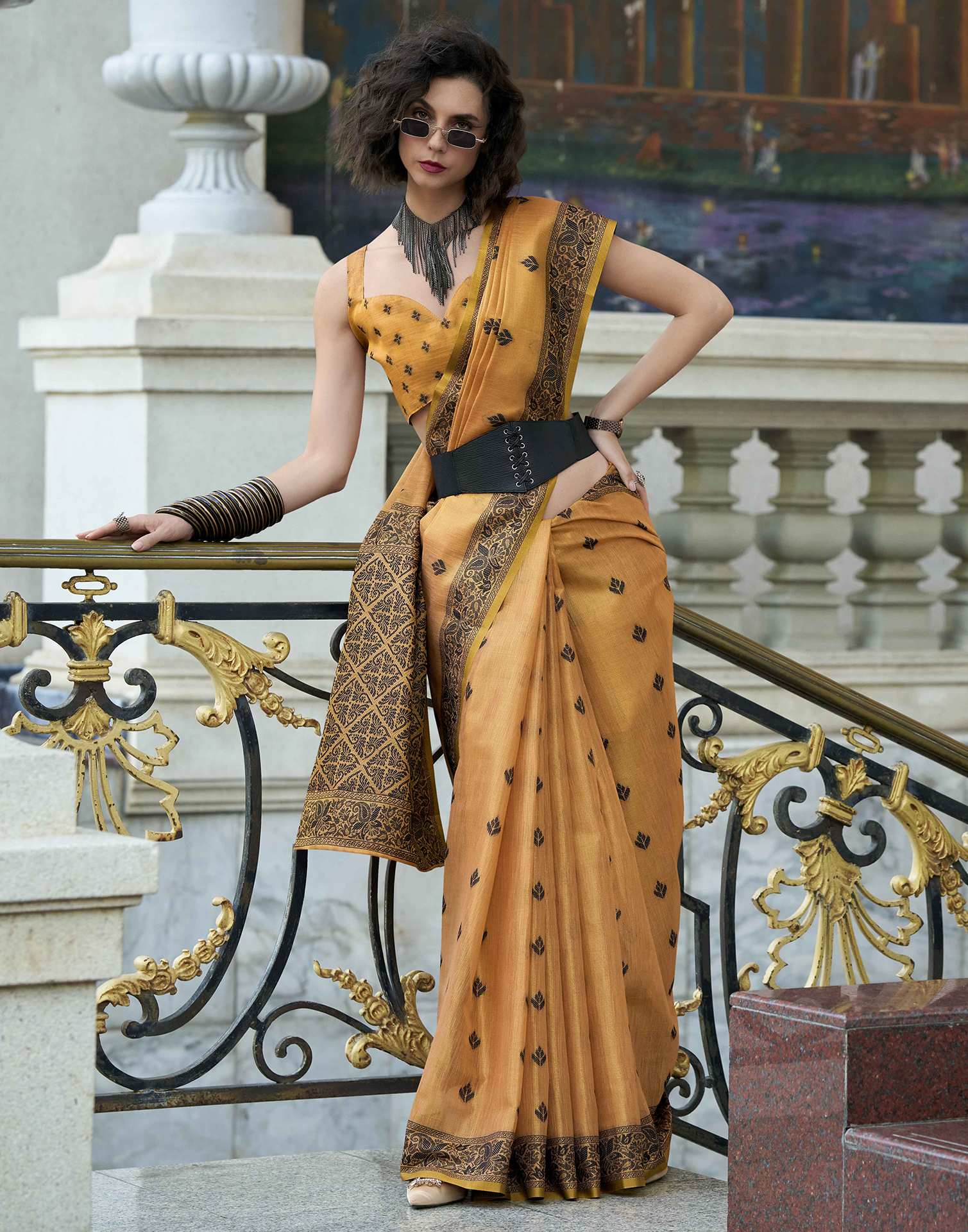 Light Orange Silk Woven Saree - Image 6