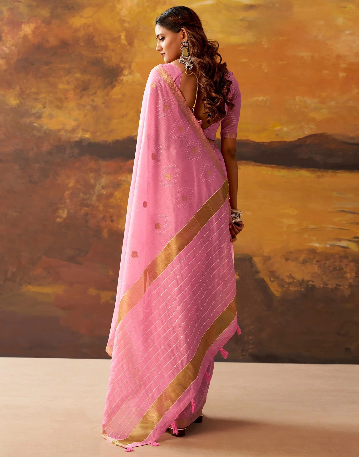 Light Pink Cotton Chanderi Woven Saree - Image 5