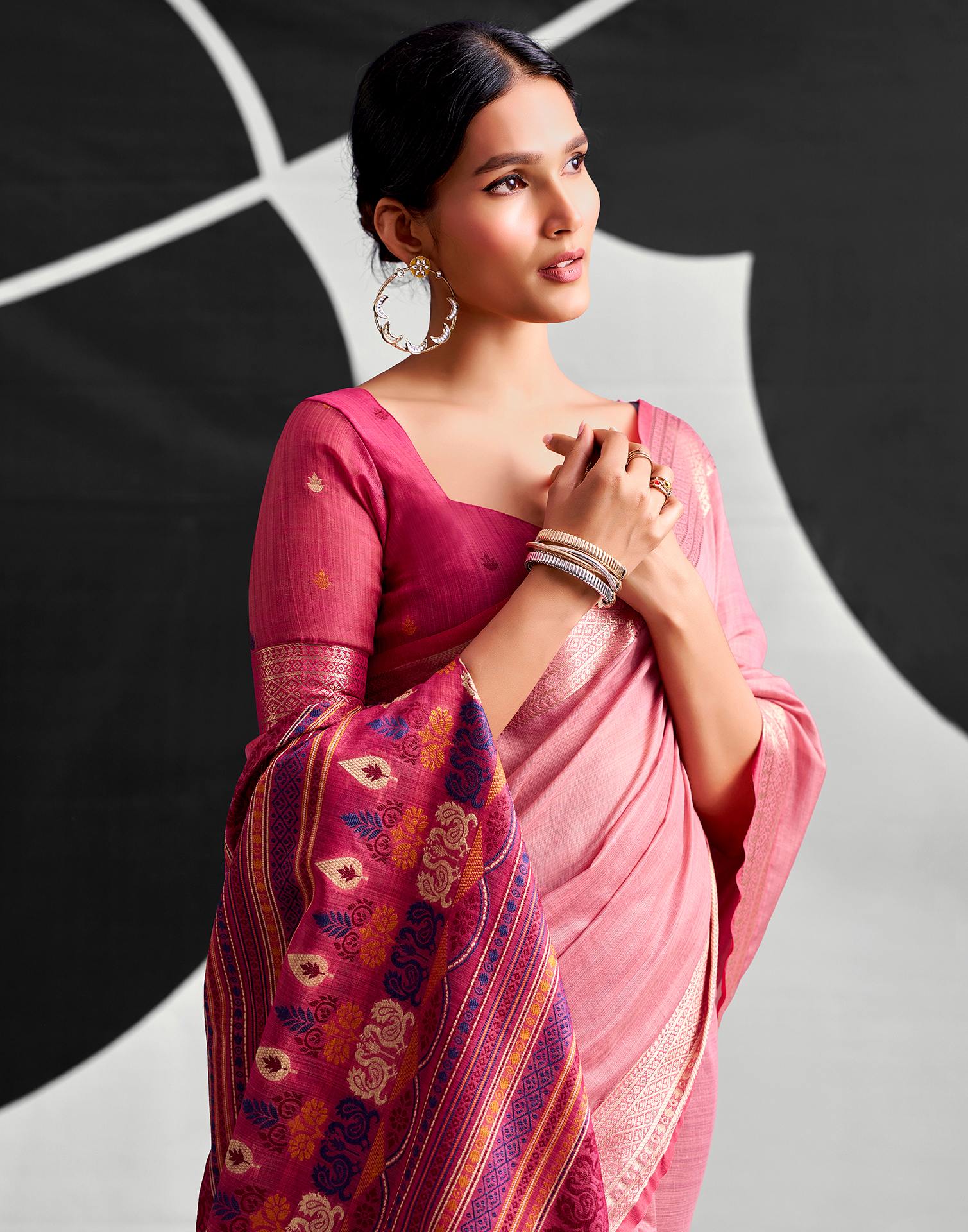 Light Pink Cotton Silk Woven Saree - Image 4