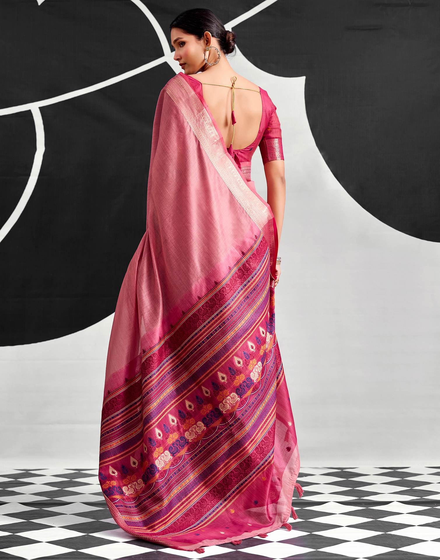 Light Pink Cotton Silk Woven Saree - Image 6