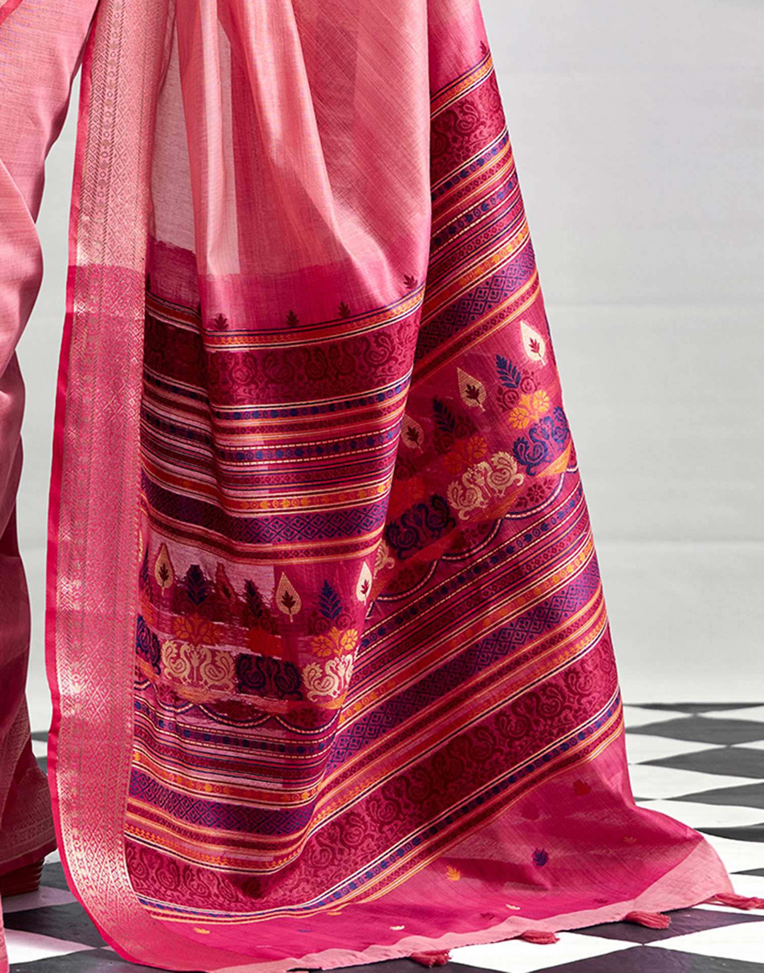Light Pink Cotton Silk Woven Saree - Image 7