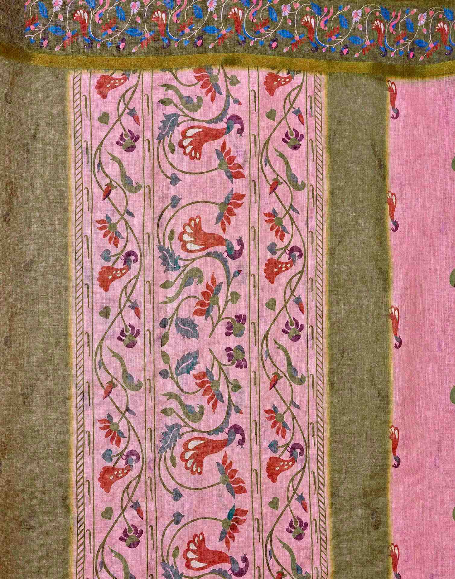 Light Pink Linen Printed Kalamkari Saree - Image 10