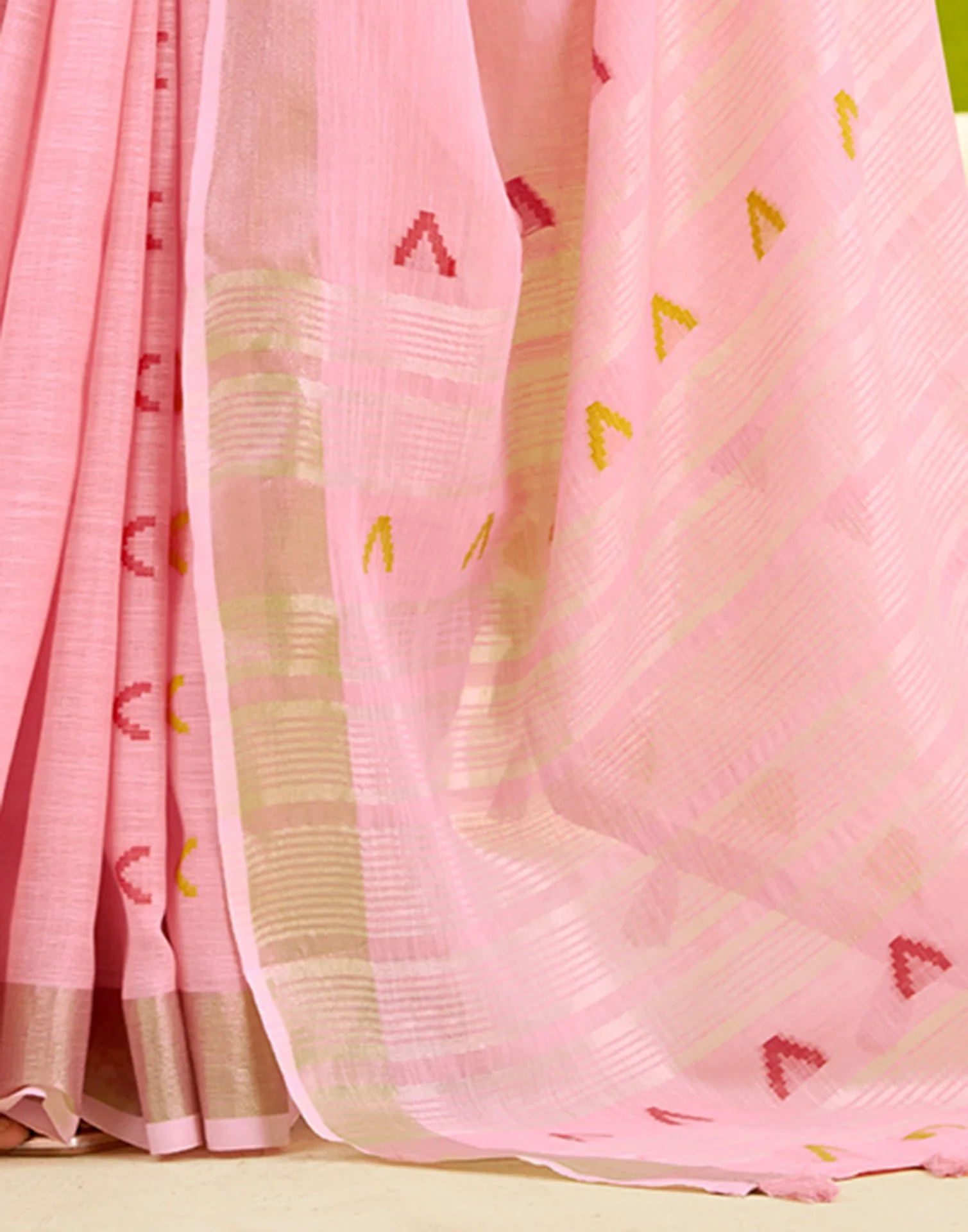 Light Pink Linen Silk Woven Saree - Image 6