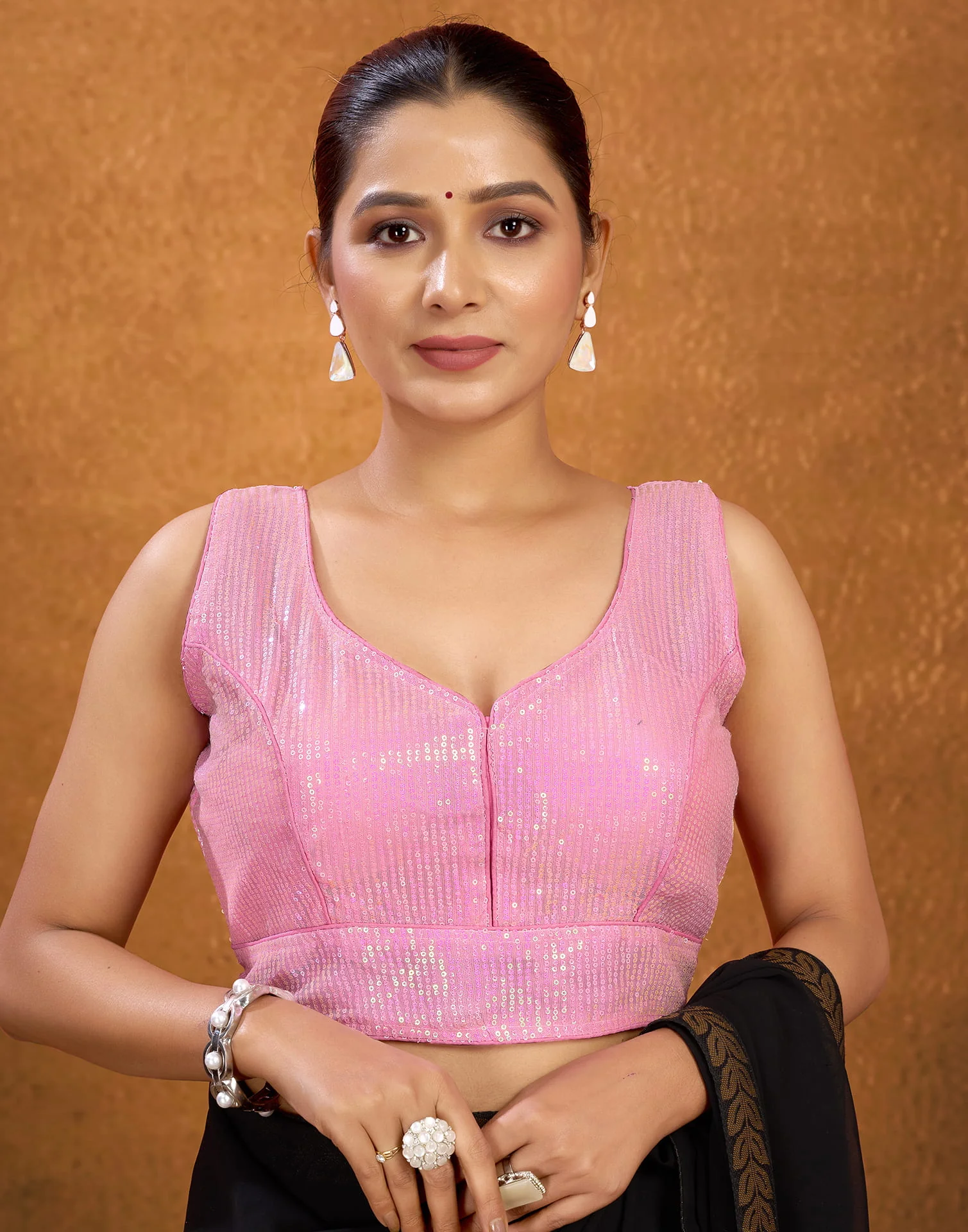 Light Pink Net Sequence Blouse - Image 6