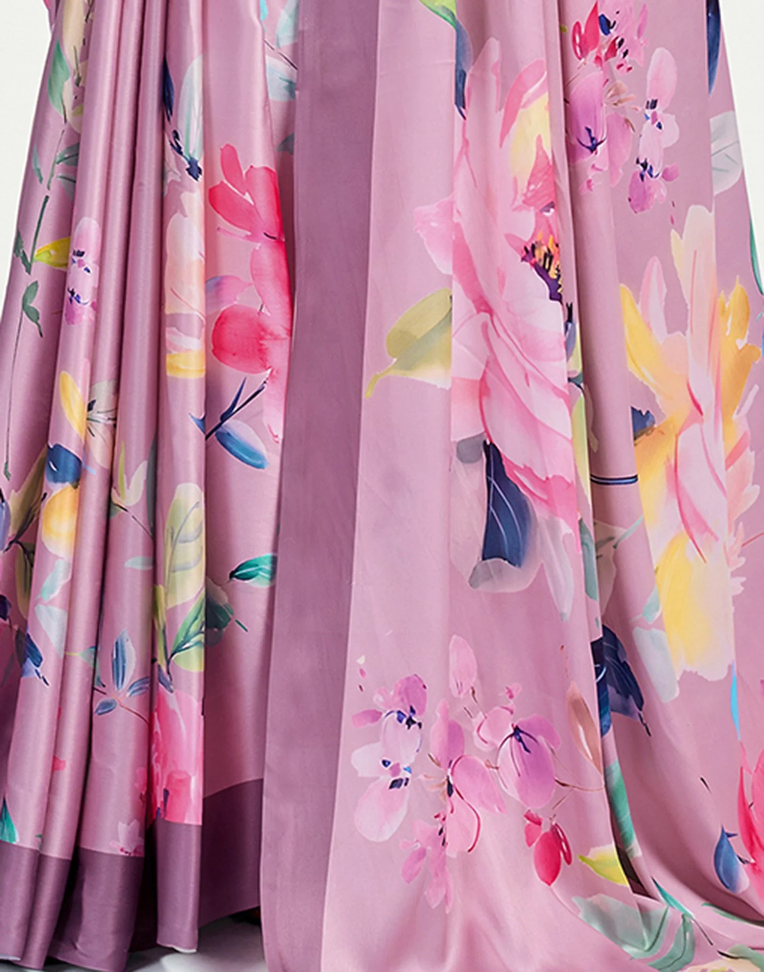 Light Pink Satin Floral Printed Saree - Image 6