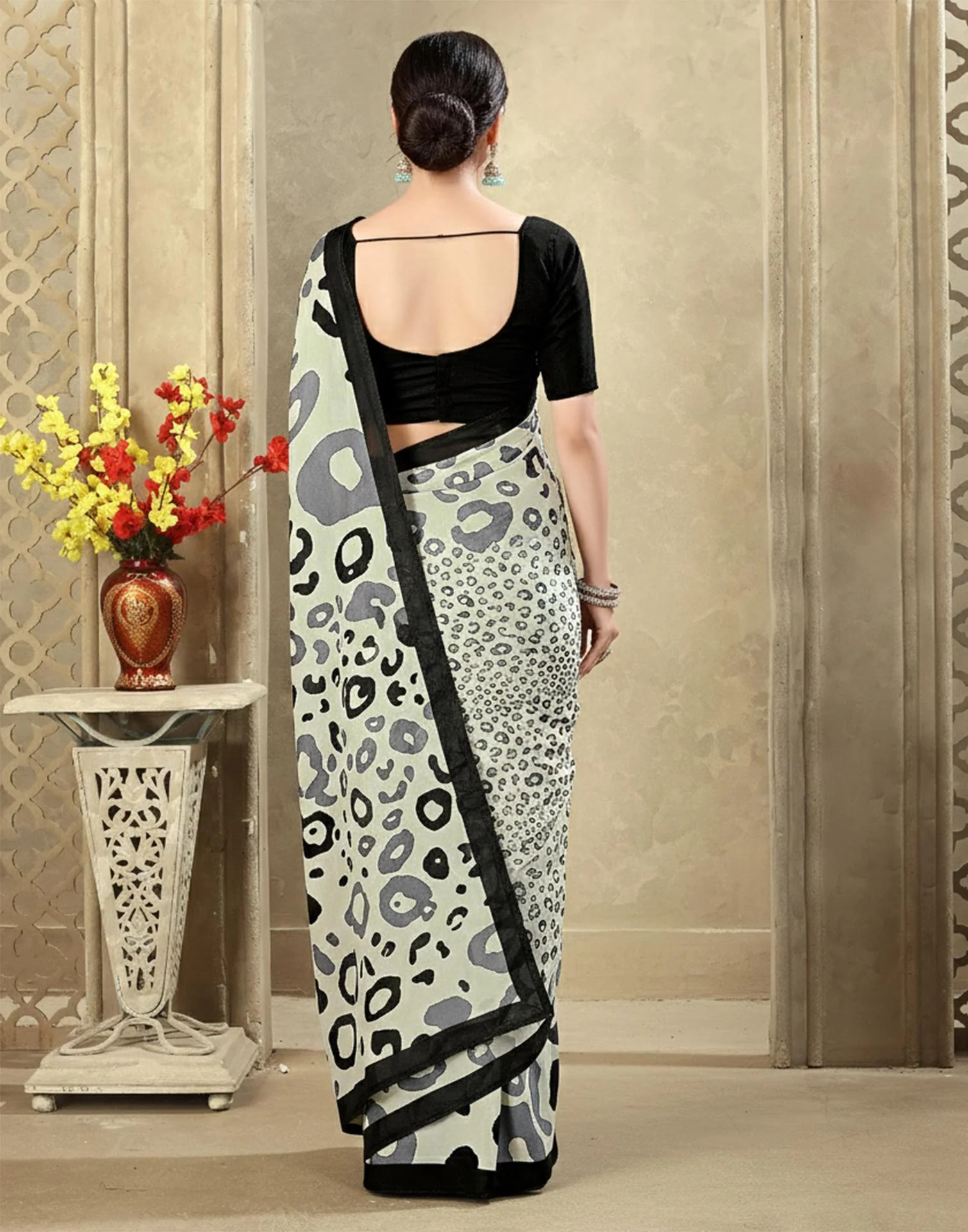 Light Pista Green Crepe Silk Printed Saree - Image 4