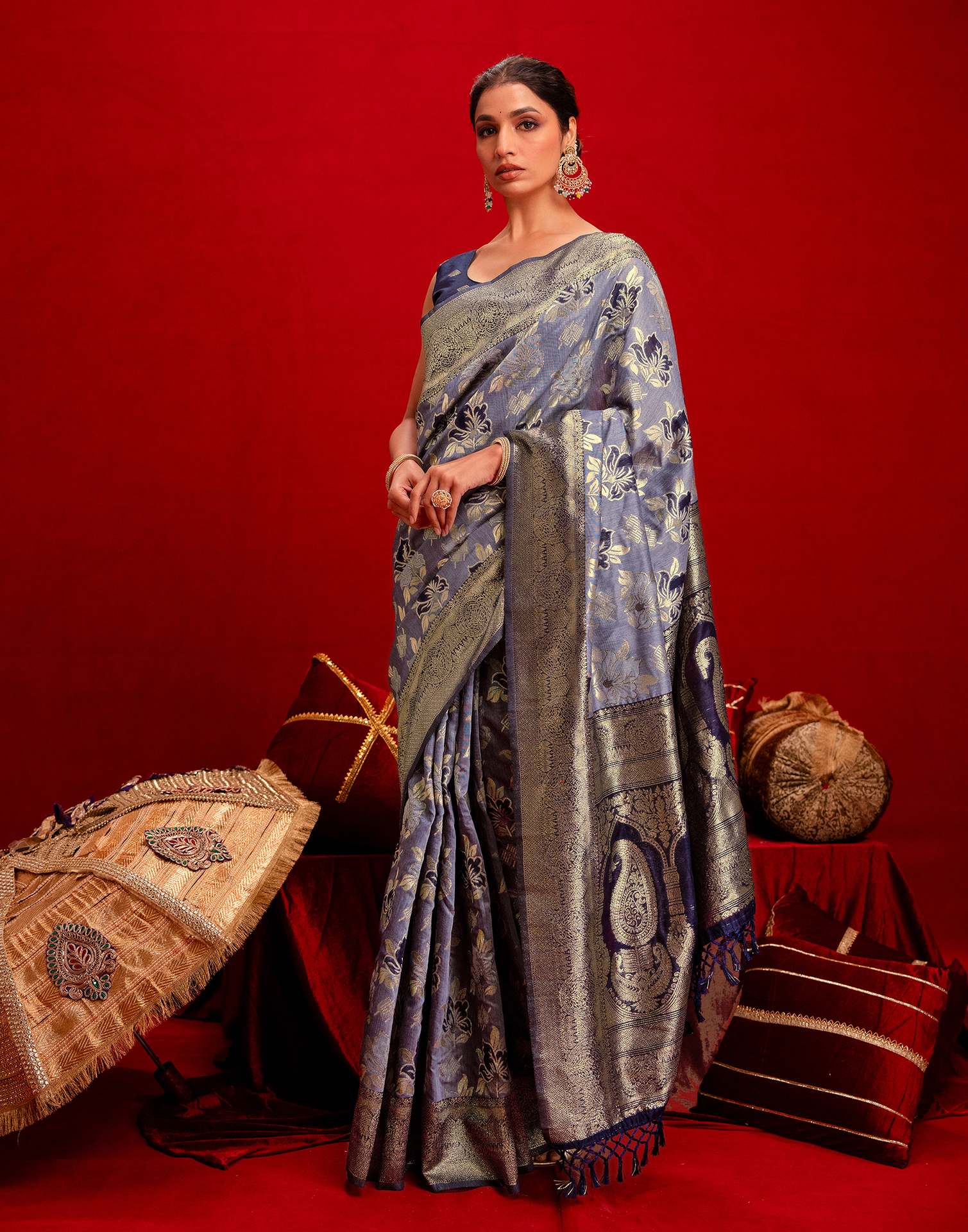 Light Purple Chanderi Cotton Woven Banarasi Saree - Image 5