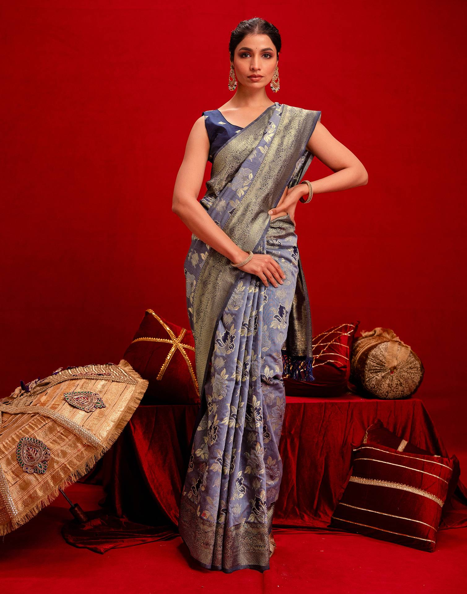 Light Purple Chanderi Cotton Woven Banarasi Saree - Image 6