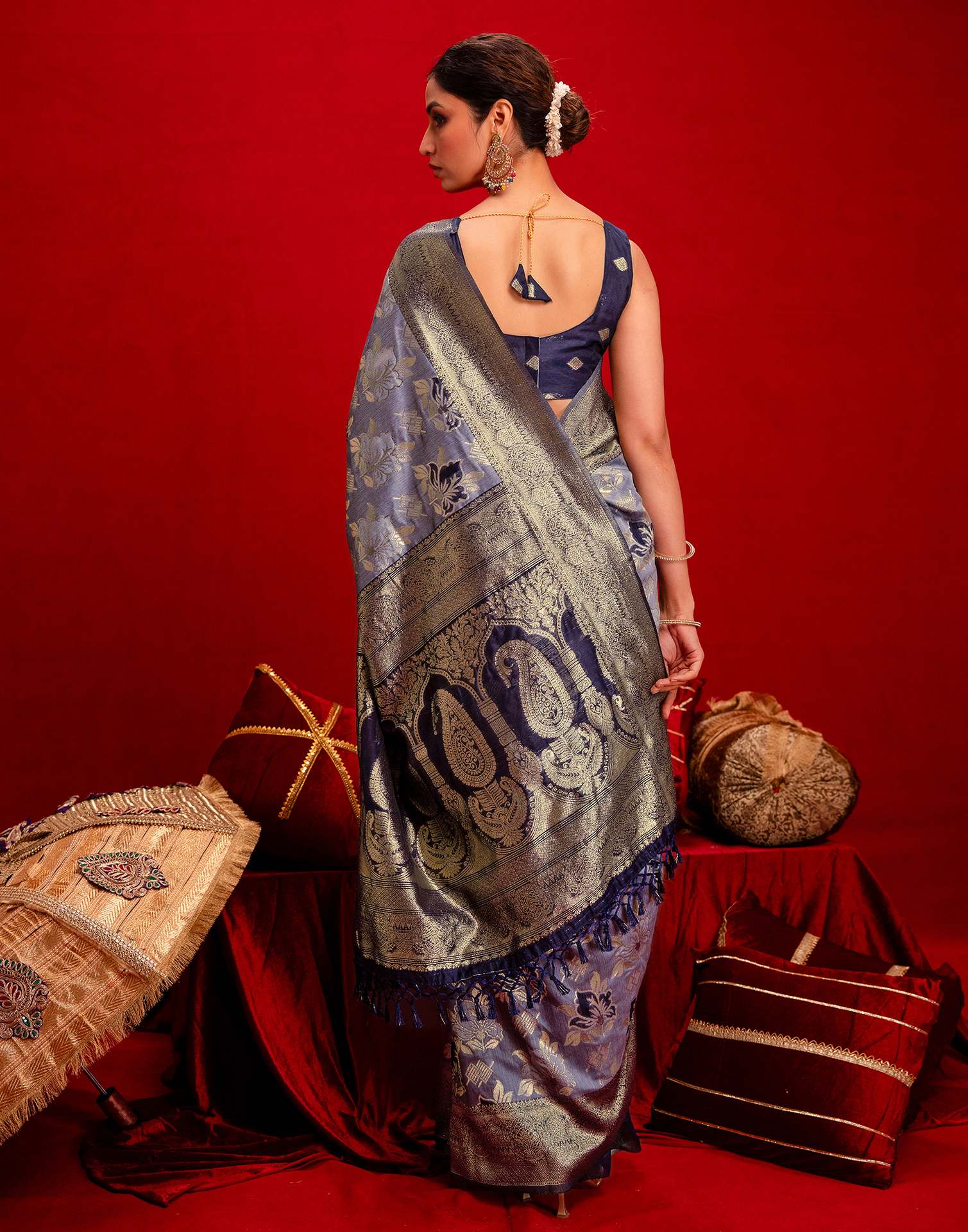 Light Purple Chanderi Cotton Woven Banarasi Saree - Image 7