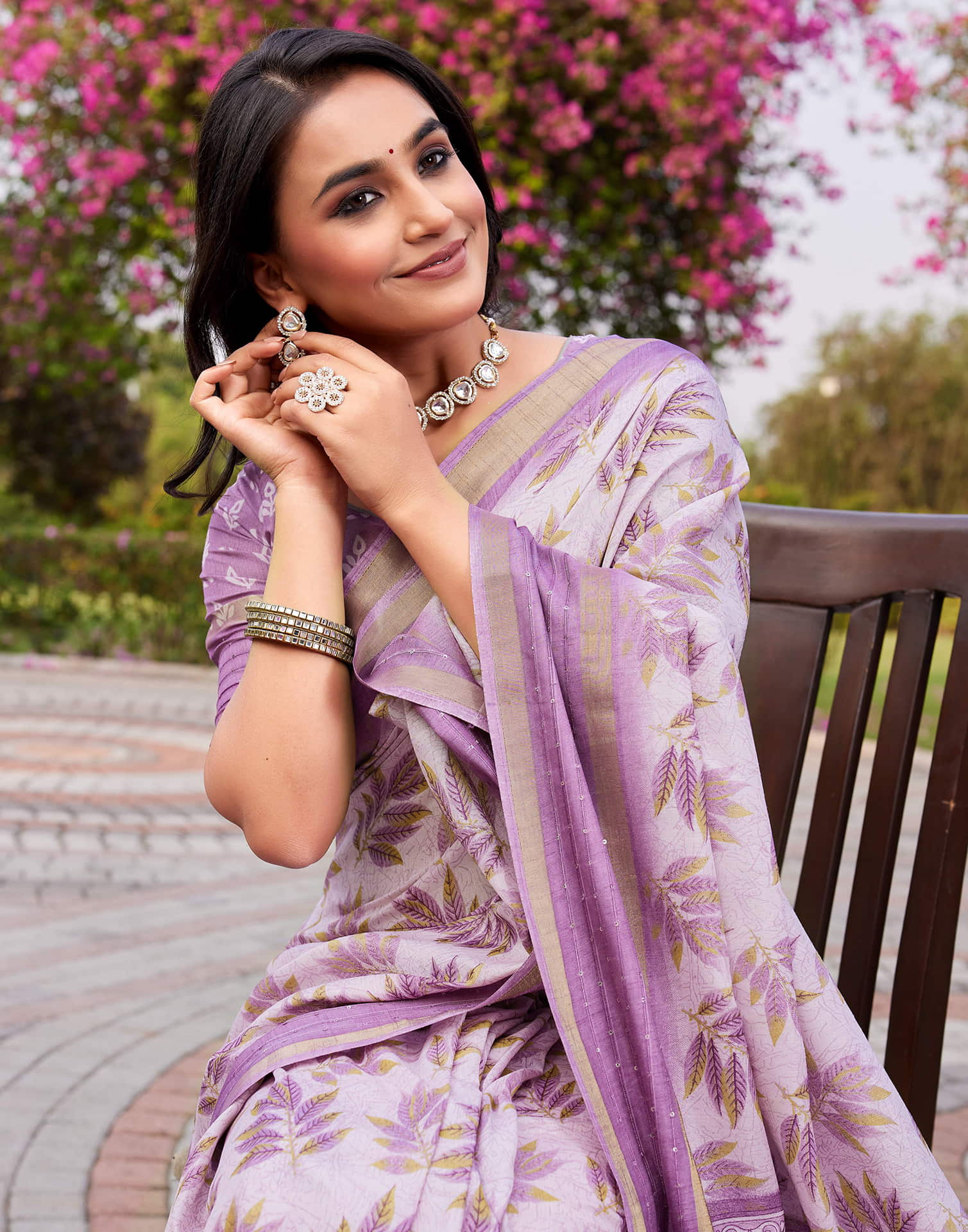 Light Purple Chanderi Printed Saree - Image 2