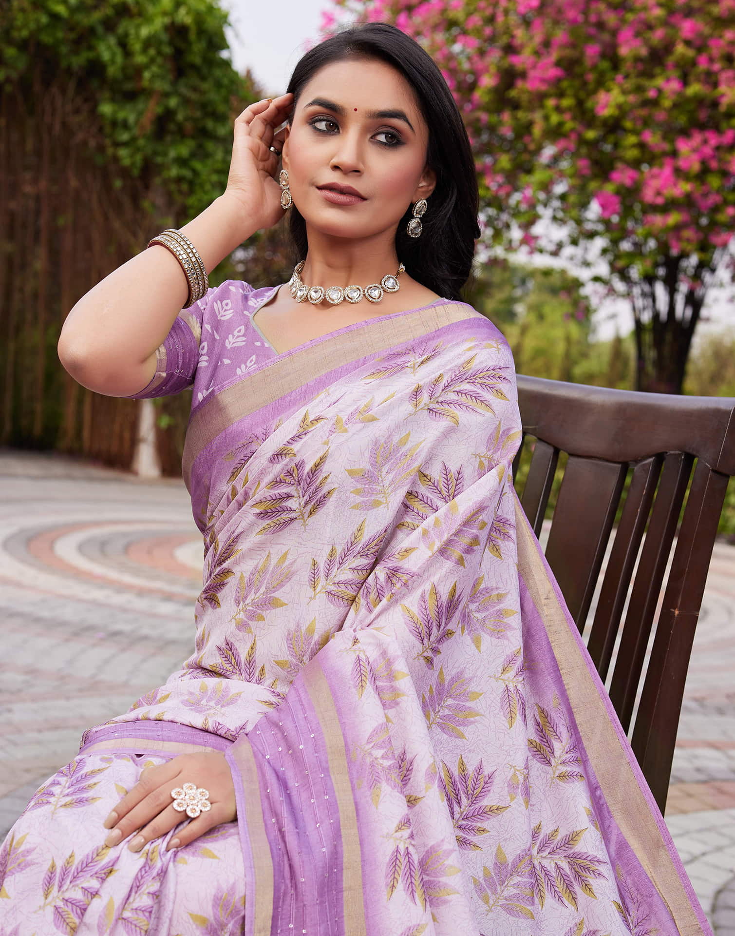 Light Purple Chanderi Printed Saree - Image 4