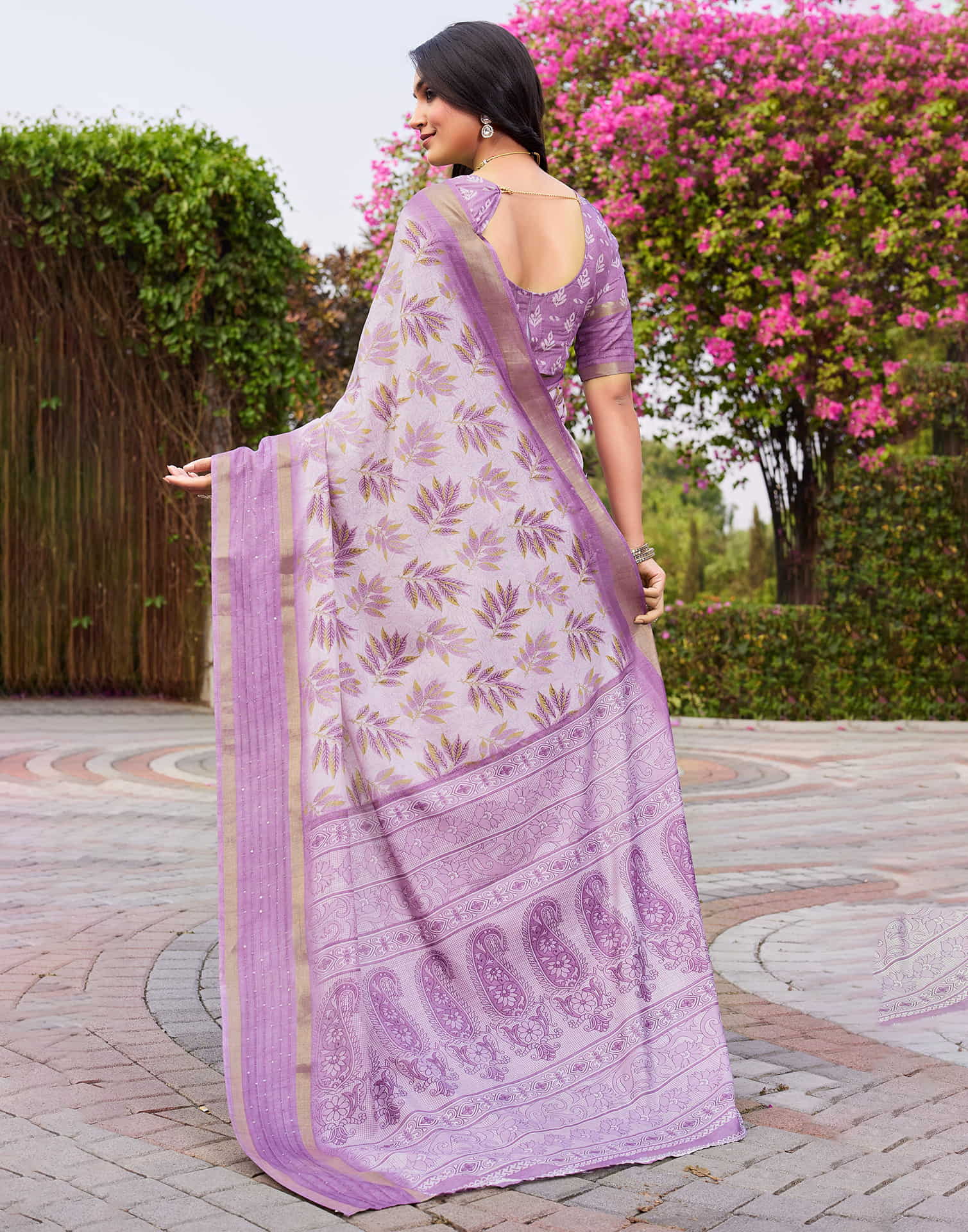 Light Purple Chanderi Printed Saree - Image 6