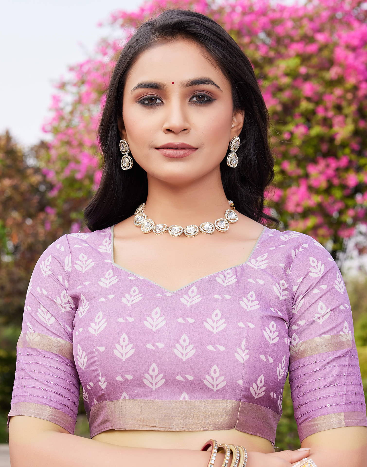 Light Purple Chanderi Printed Saree - Image 8