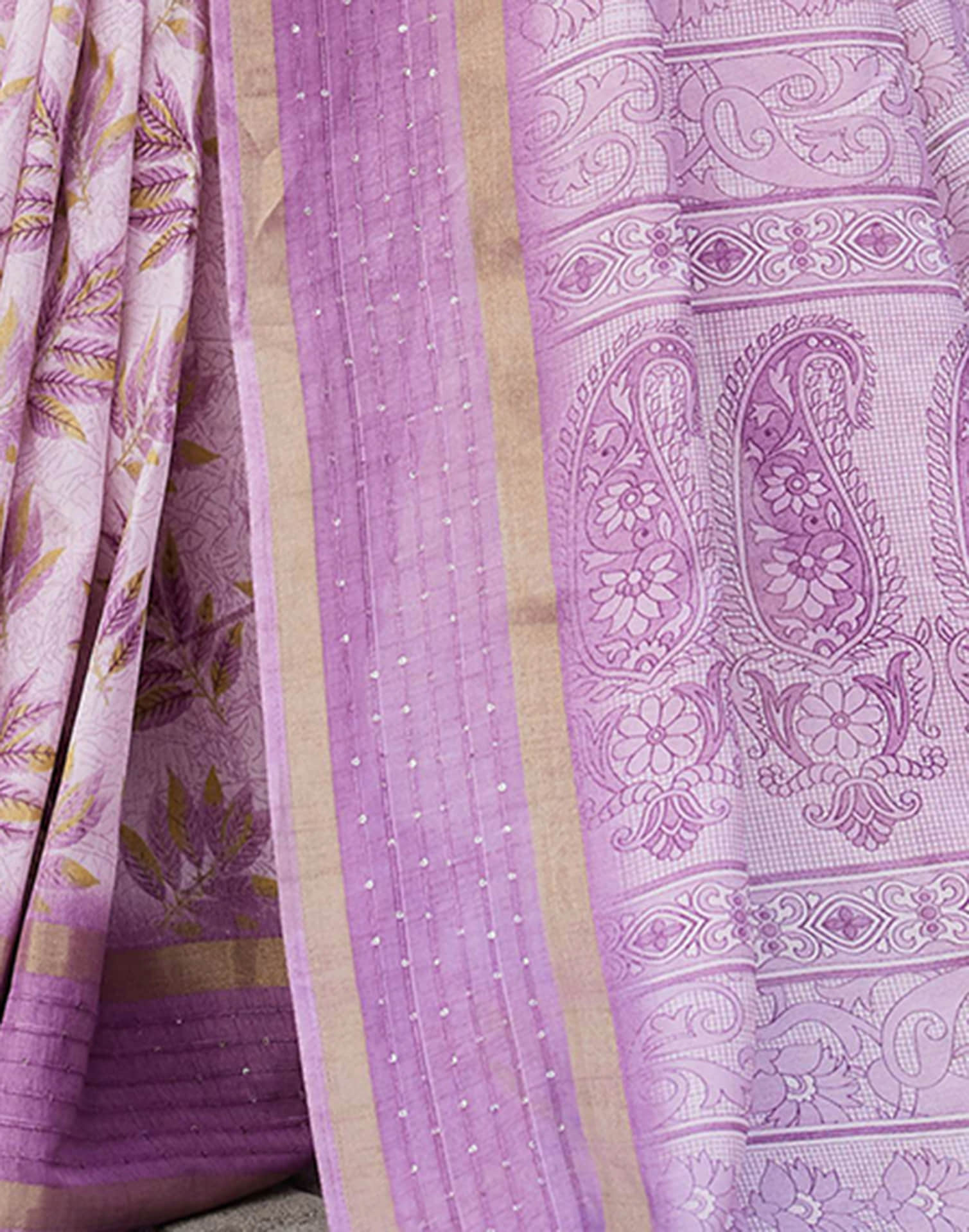 Light Purple Chanderi Printed Saree - Image 9
