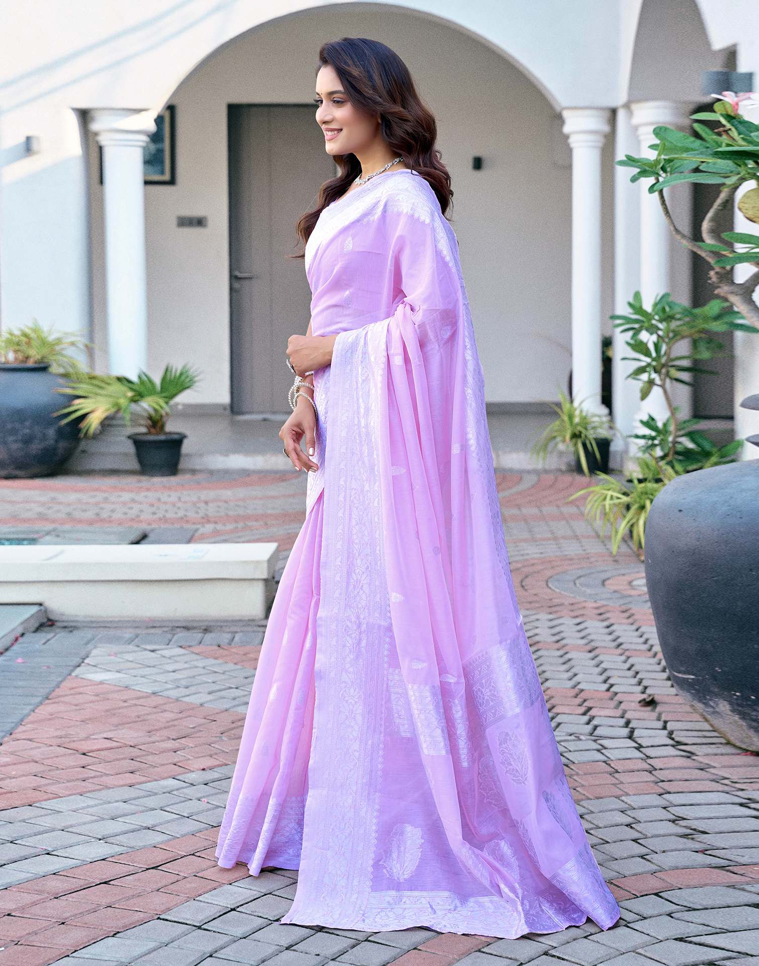 Light Purple Chanderi Woven Saree - Image 4
