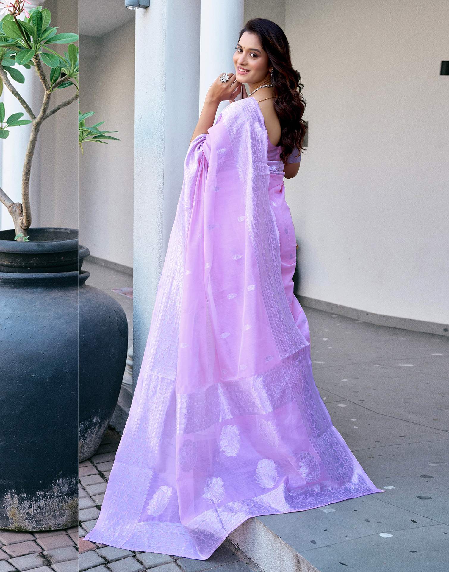 Light Purple Chanderi Woven Saree - Image 6