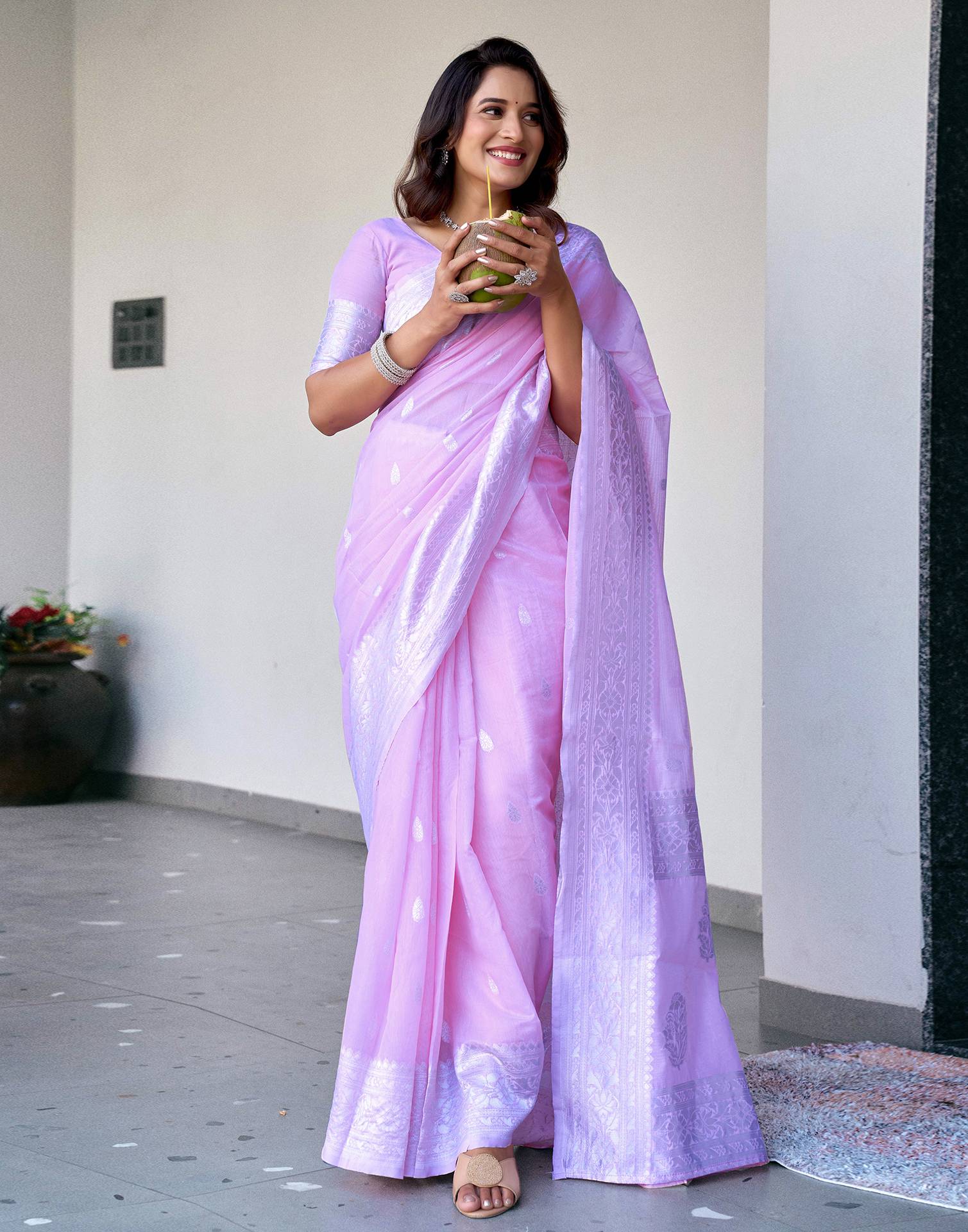 Light Purple Chanderi Woven Saree - Image 7