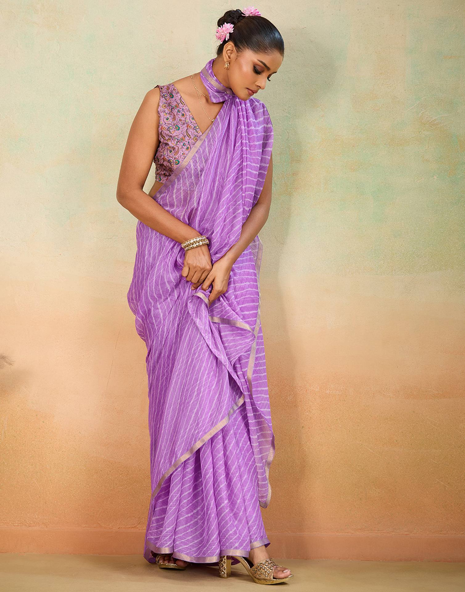 Light Purple Chiffon Laheriya Saree - Image 5
