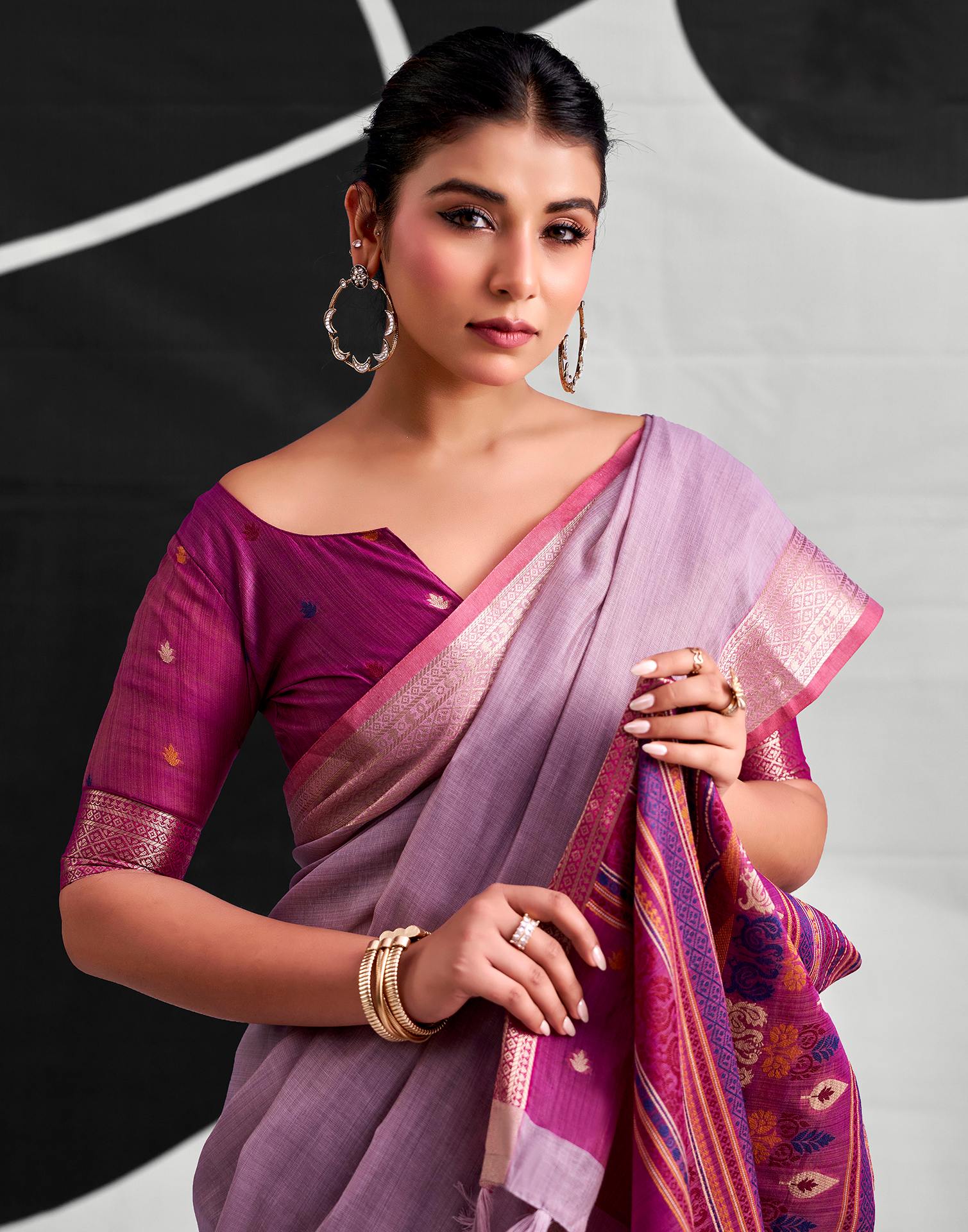 Light Purple Cotton Silk Woven Saree - Image 2