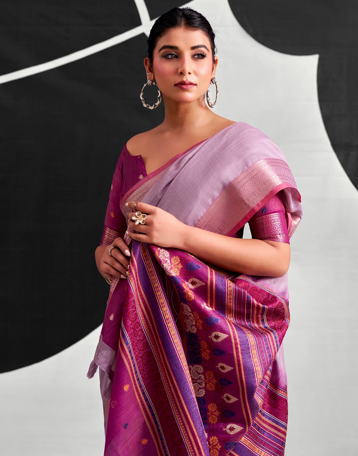 Light Purple Cotton Silk Woven Saree - Image 4