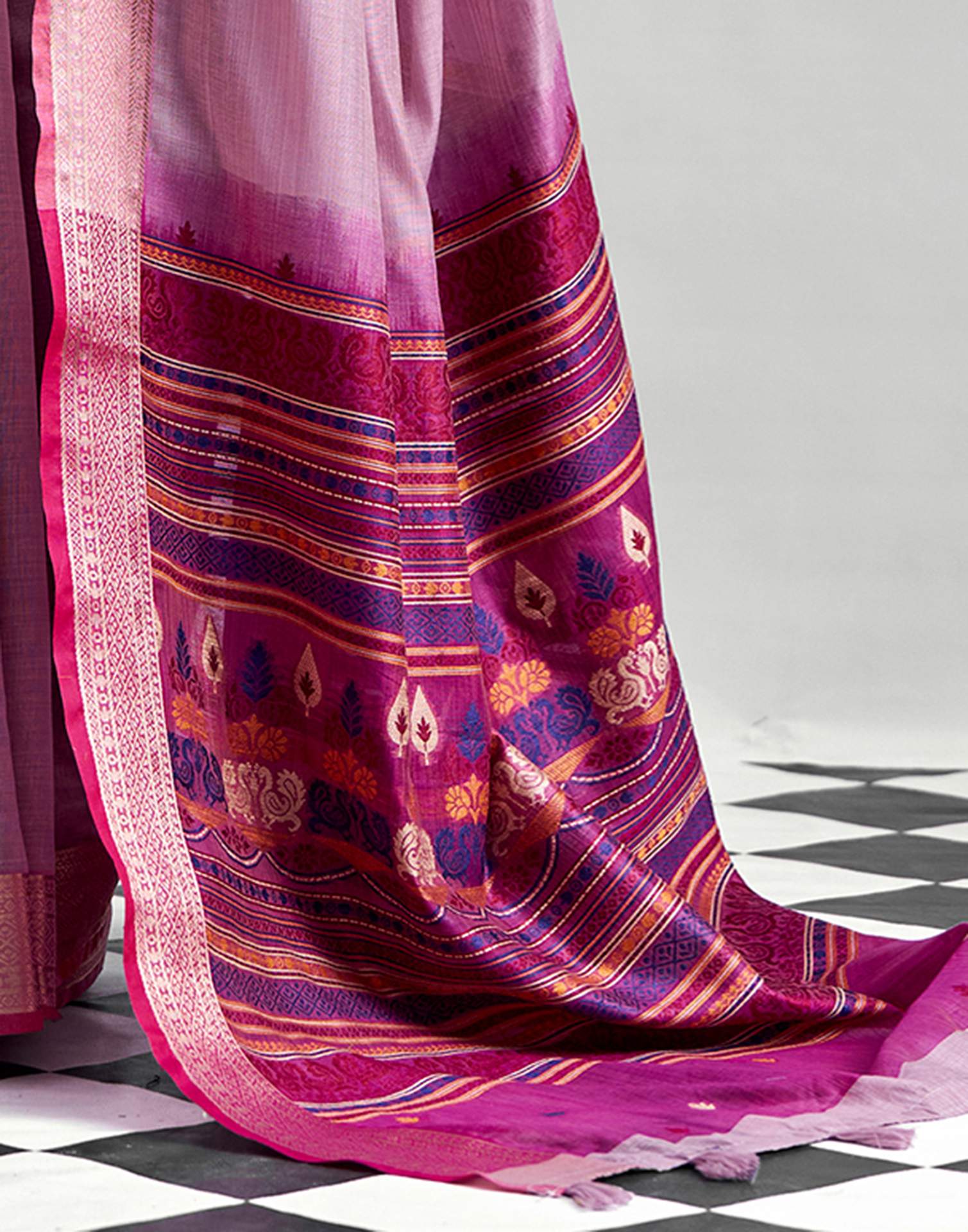 Light Purple Cotton Silk Woven Saree - Image 7
