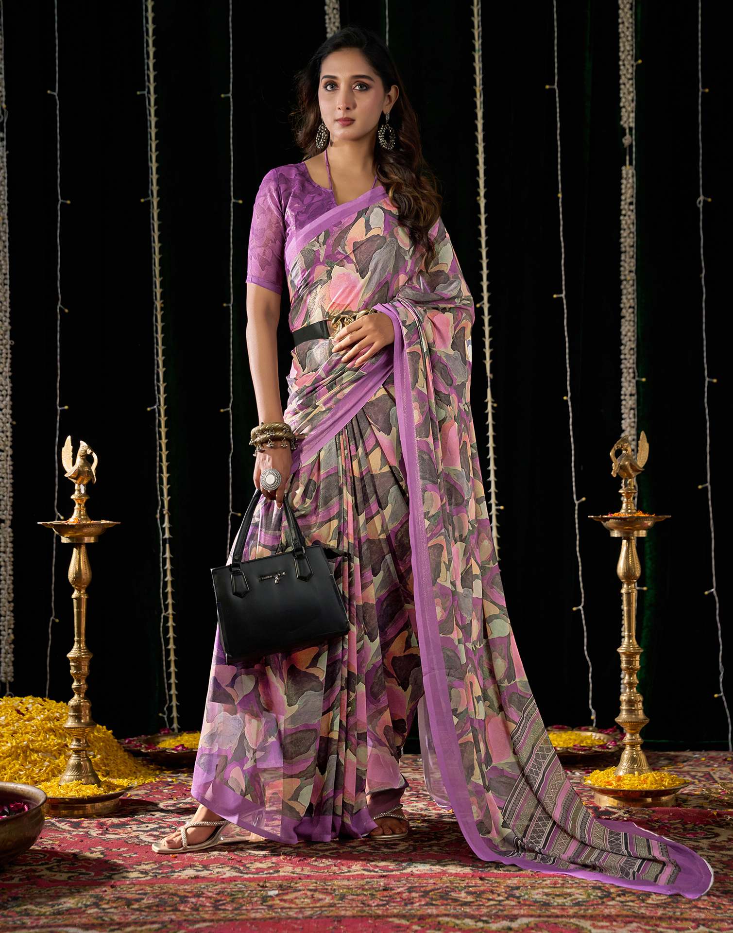 Light Purple Georgette Printed Saree - Image 5