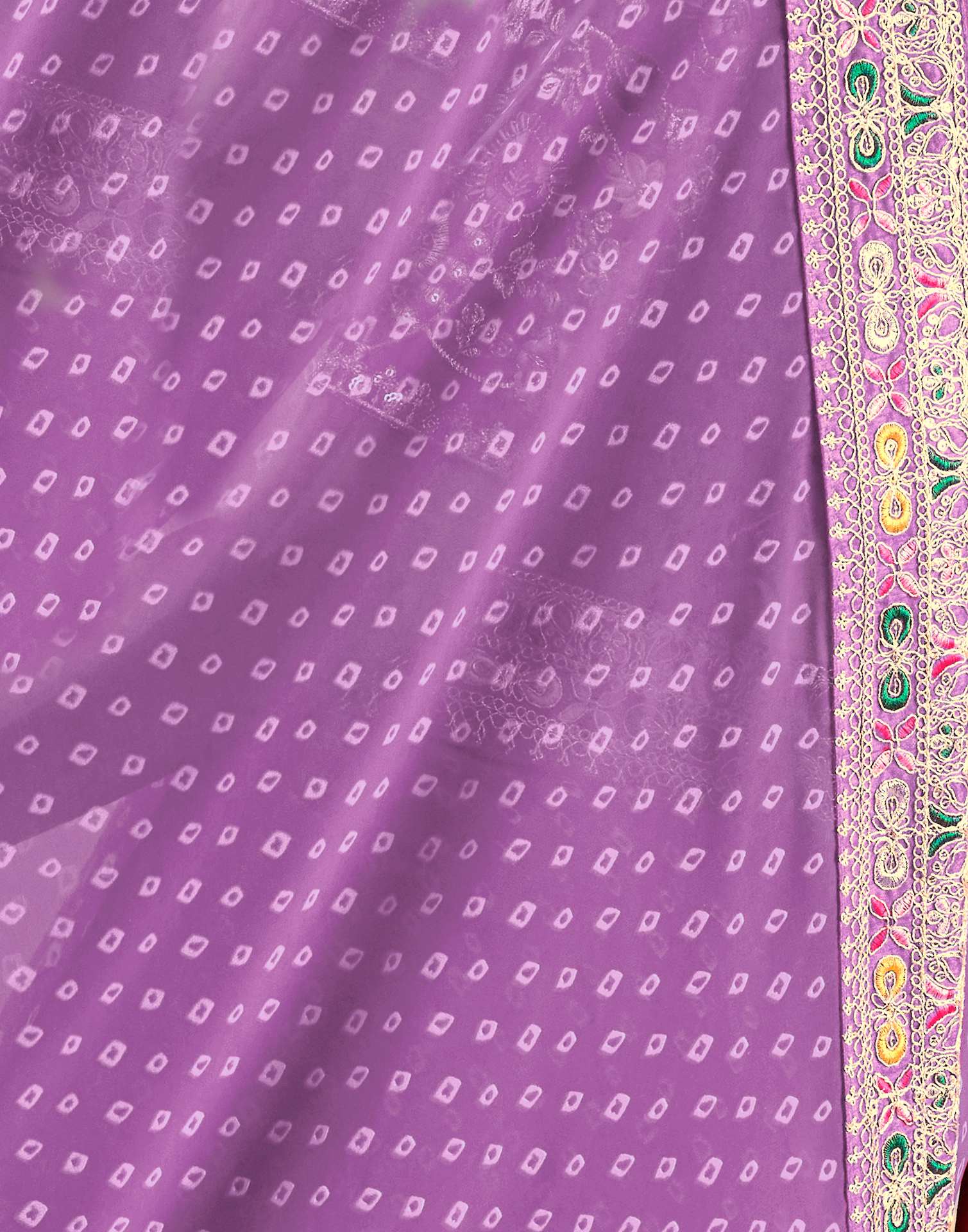 Light Purple Georgette Sequence Bandhani Saree - Image 7