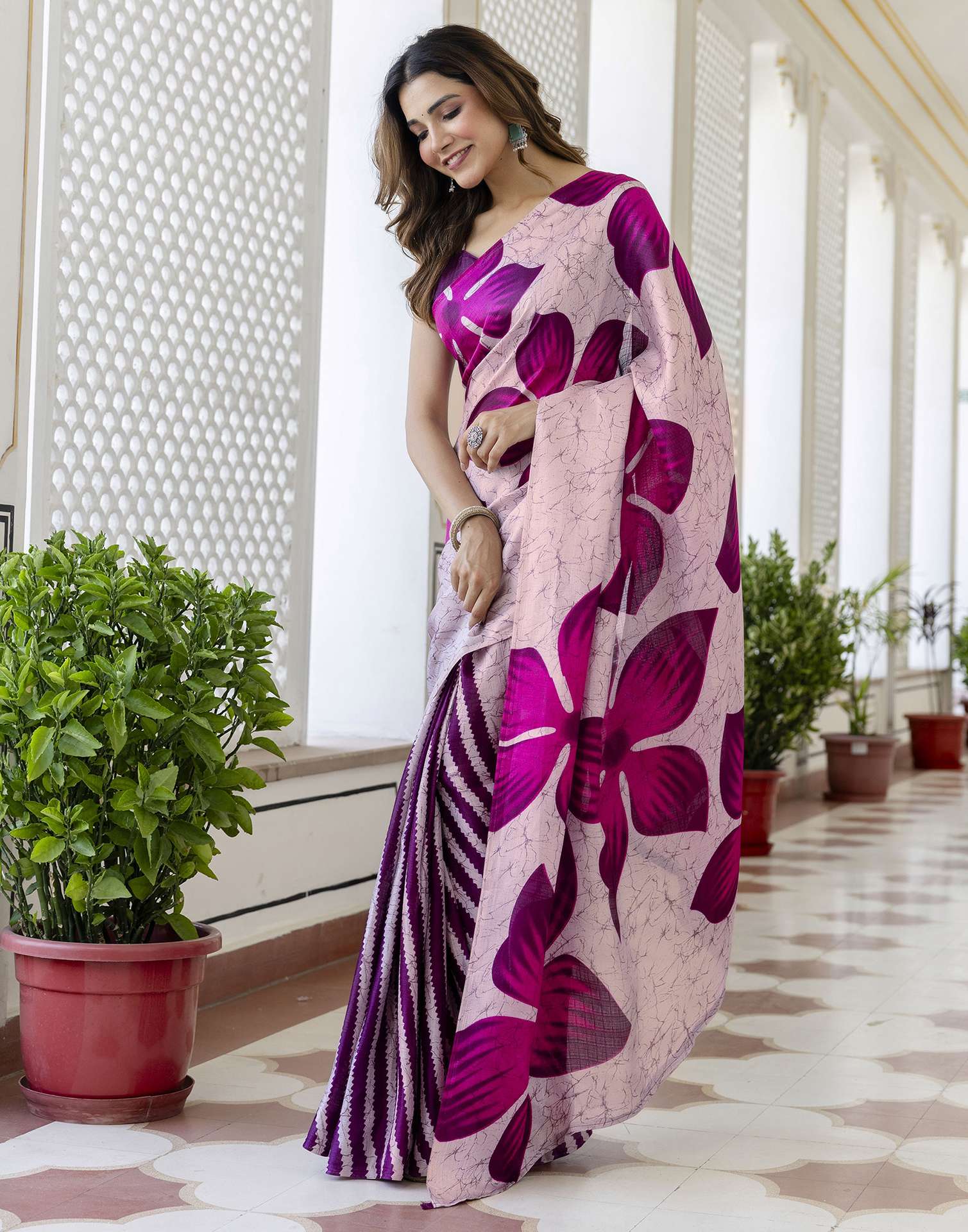Light Purple Khadi Printed Saree - Image 6