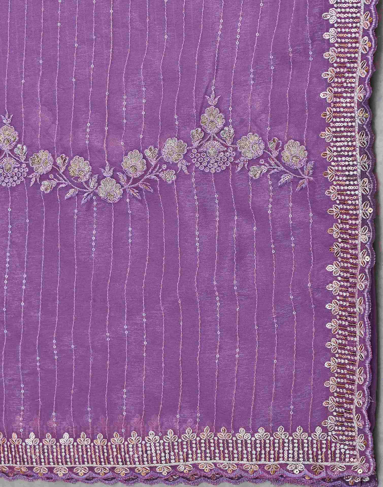 Light Purple Organza Sequence Embroidery Saree - Image 8