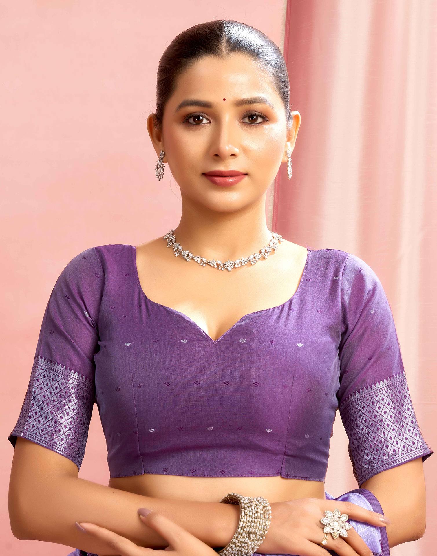 Light Purple Silk Woven Saree - Image 8