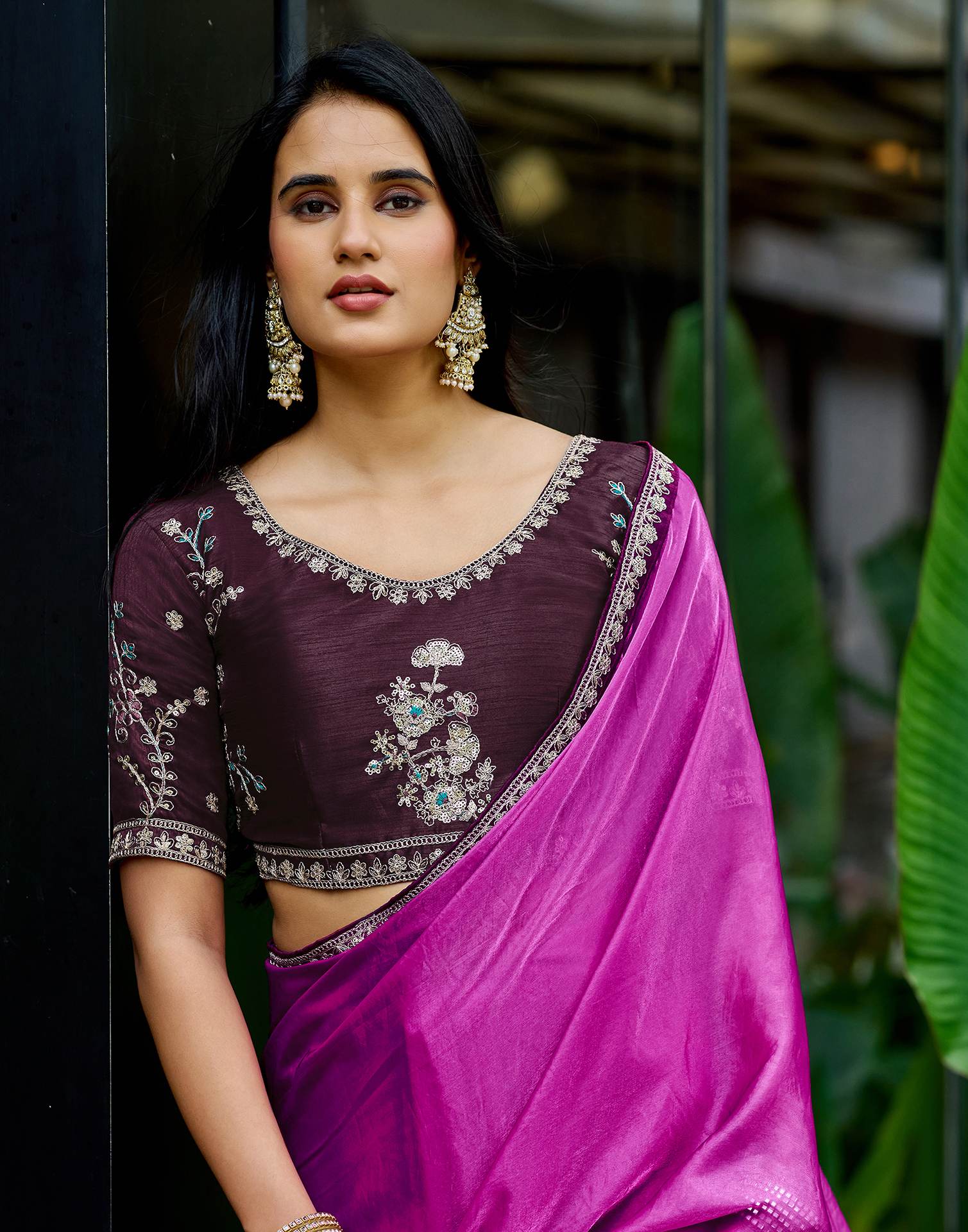 Light Purple Tissue Silk Lace Saree - Image 2