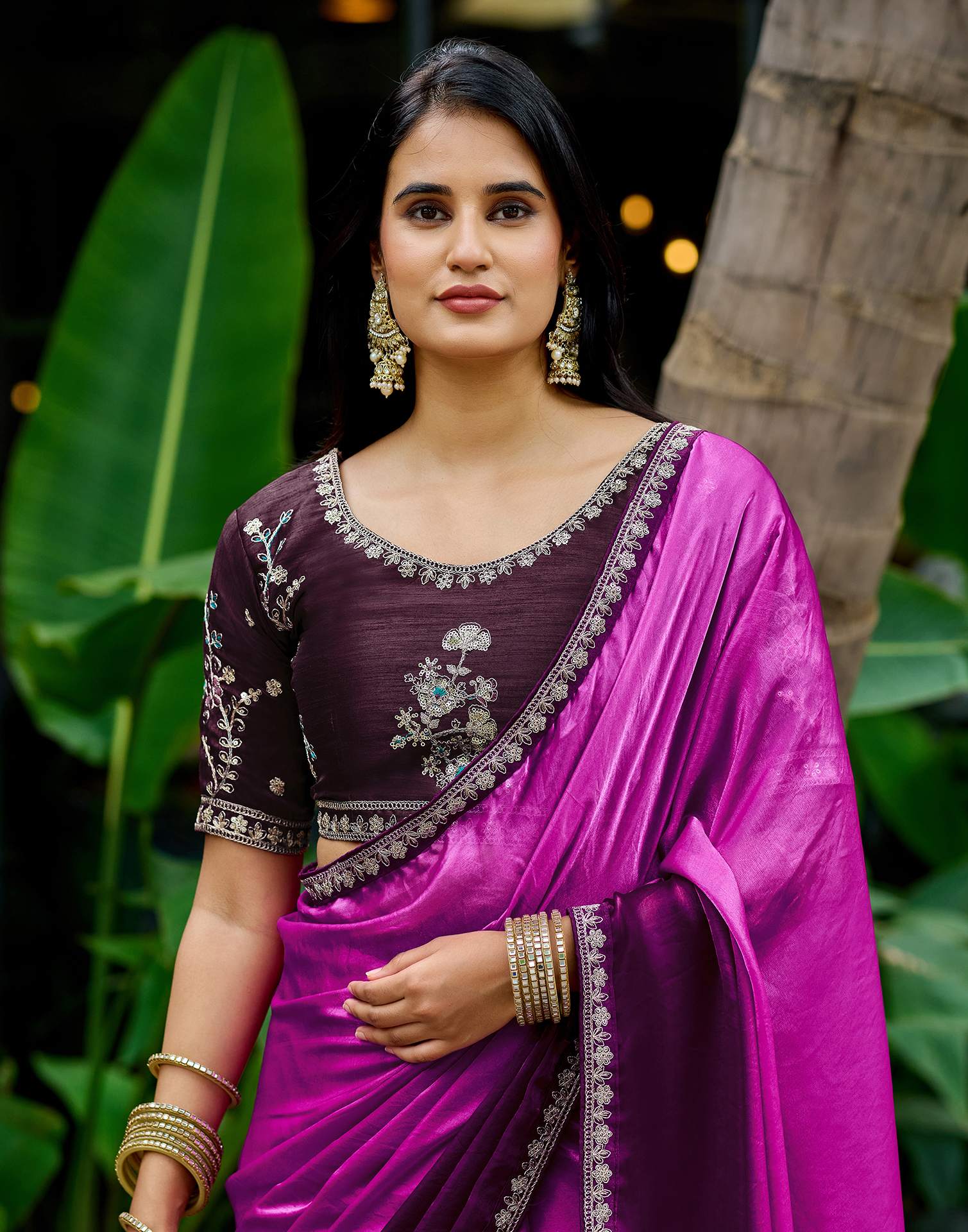 Light Purple Tissue Silk Lace Saree - Image 4