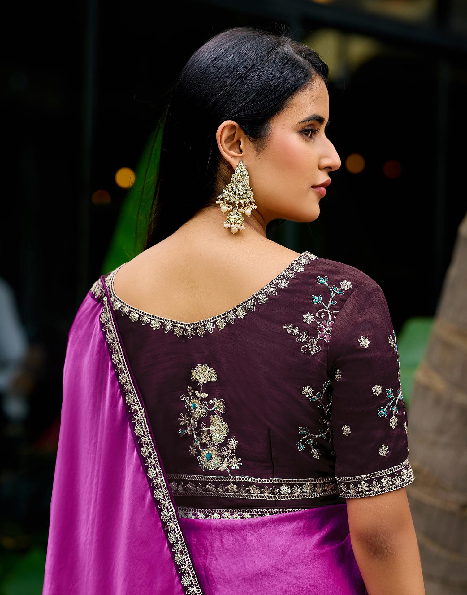 Light Purple Tissue Silk Lace Saree - Image 5