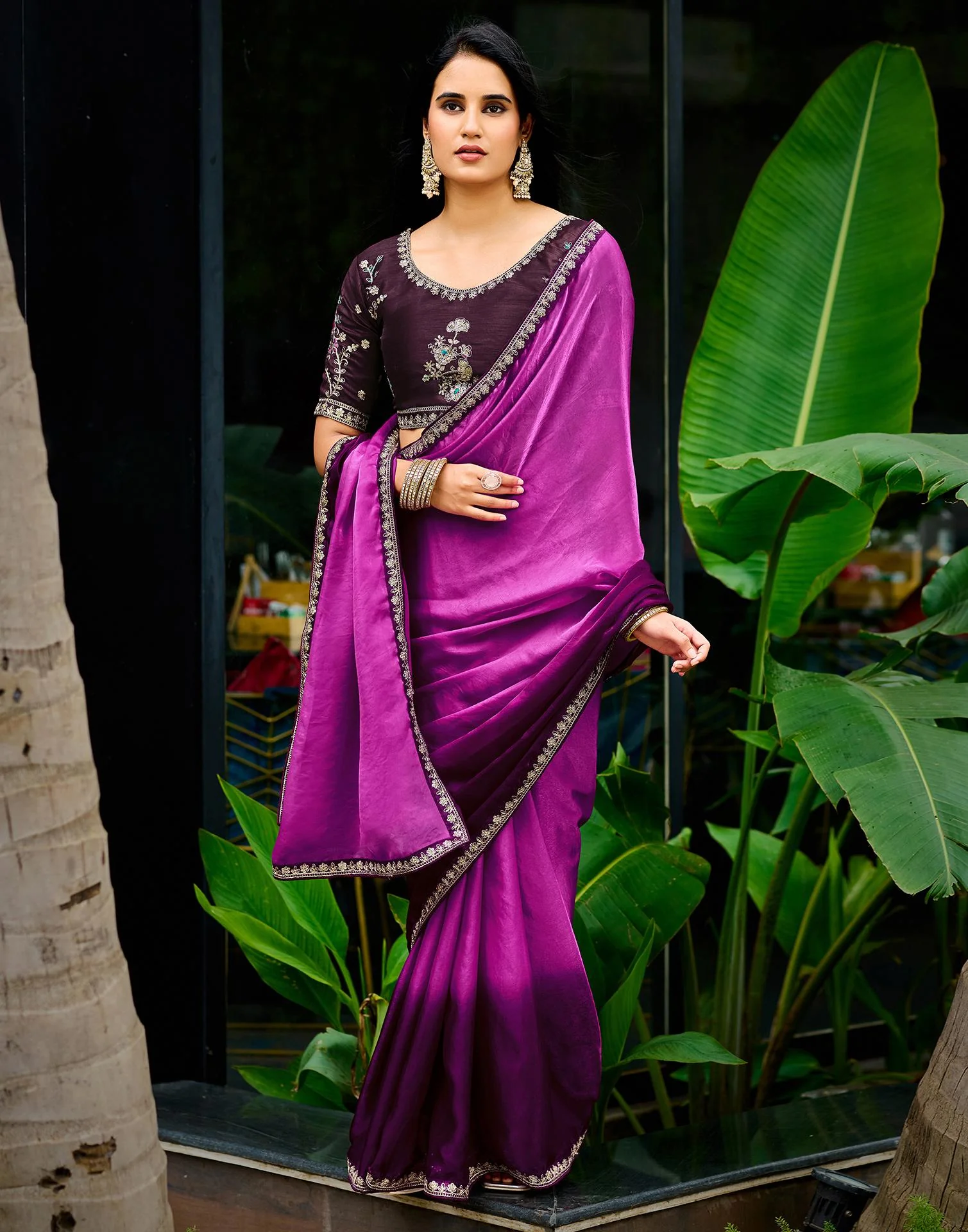 Light Purple Tissue Silk Lace Saree - Image 7