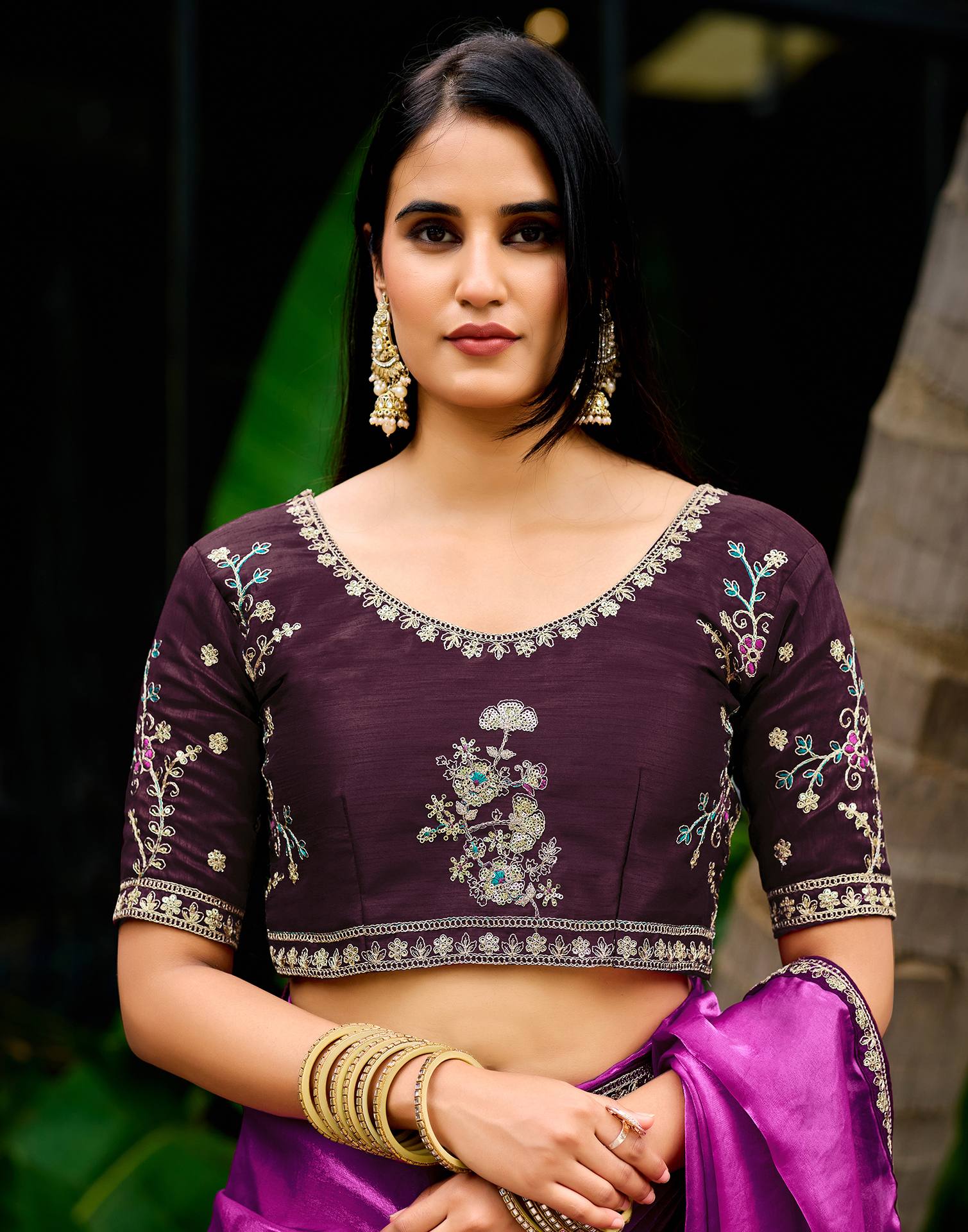 Light Purple Tissue Silk Lace Saree - Image 9