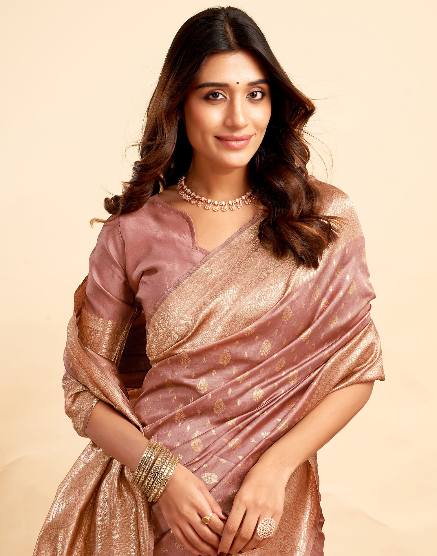 Light Salmon Pink Silk Woven Banarasi Saree - Image 6