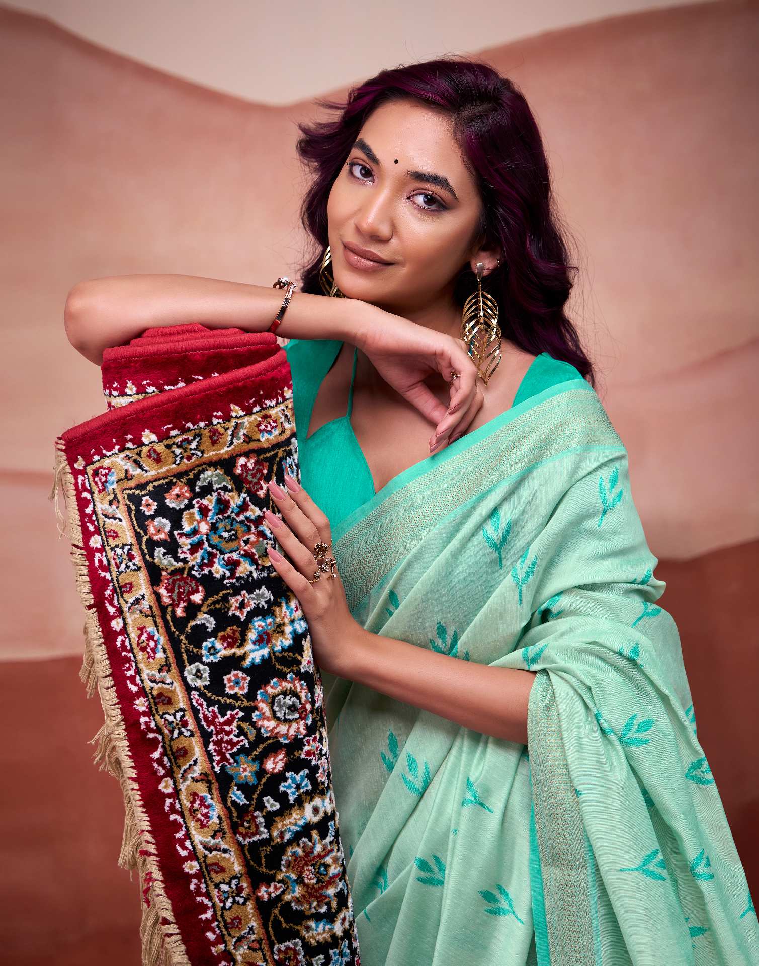 Light Teal Green Cotton Woven Printed Saree - Image 2